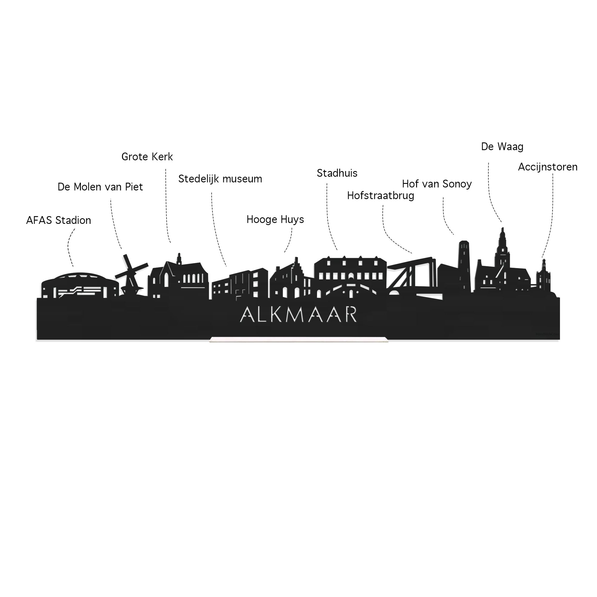 Standing Skyline Alkmaar Palissander houten cadeau decoratie relatiegeschenk van WoodWideCities