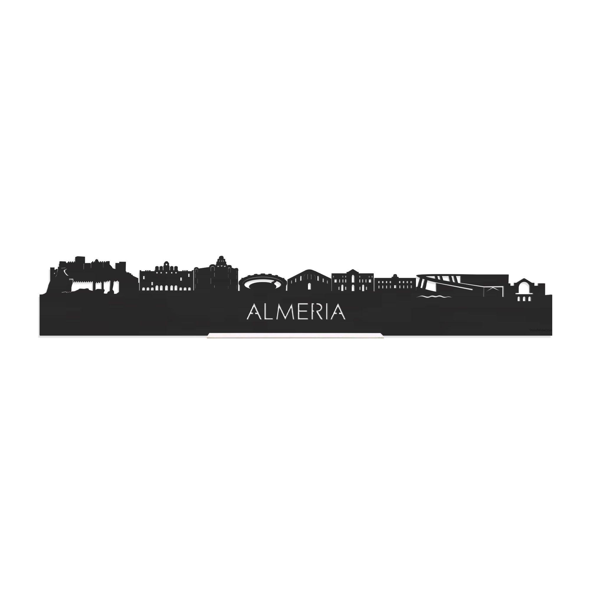 Standing Skyline Almeria Zwart houten cadeau decoratie relatiegeschenk van WoodWideCities