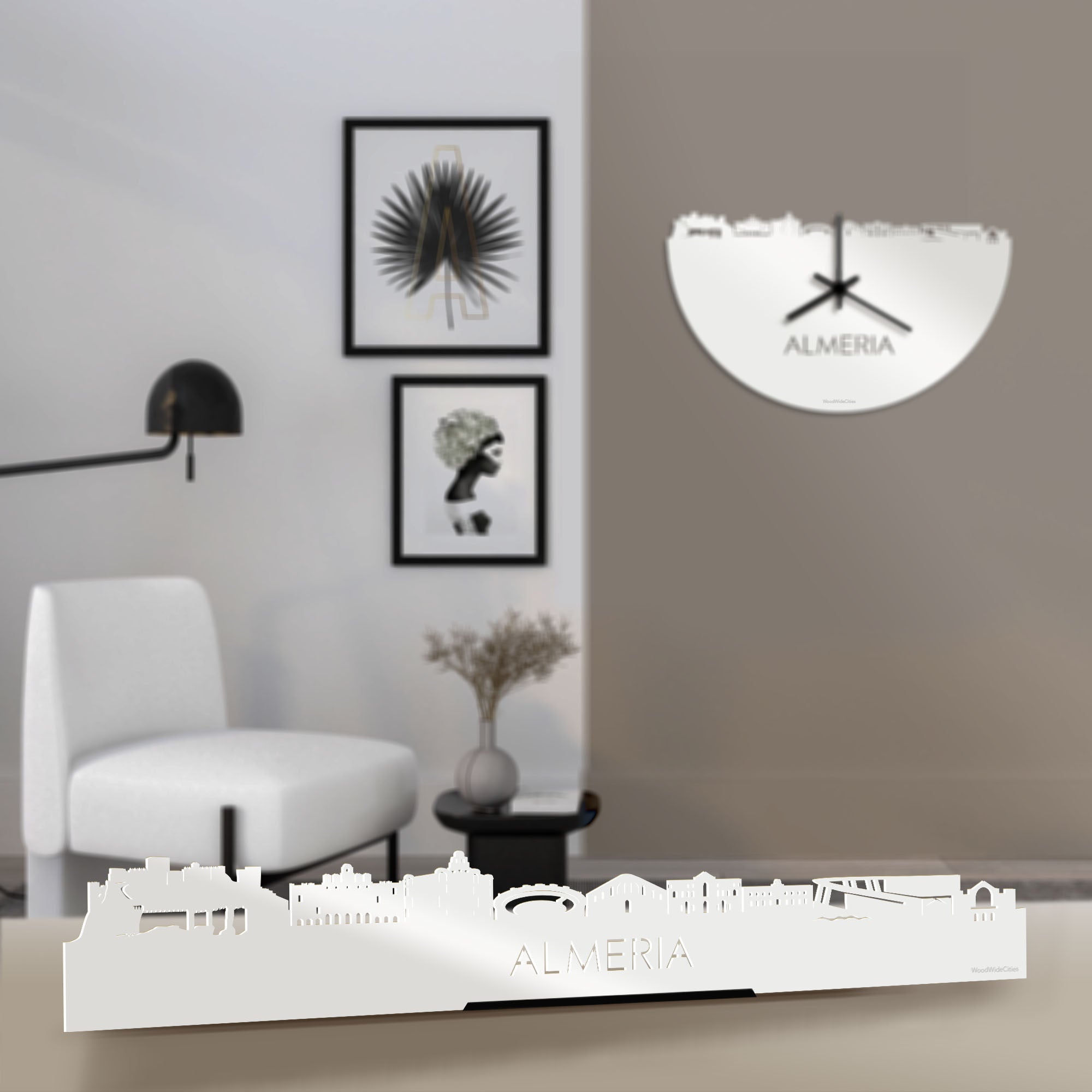 Standing Skyline Almeria Wit glanzend gerecycled kunststof cadeau decoratie relatiegeschenk van WoodWideCities