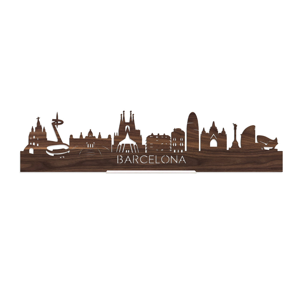 Standing Skyline Barcelona Noten houten cadeau decoratie relatiegeschenk van WoodWideCities