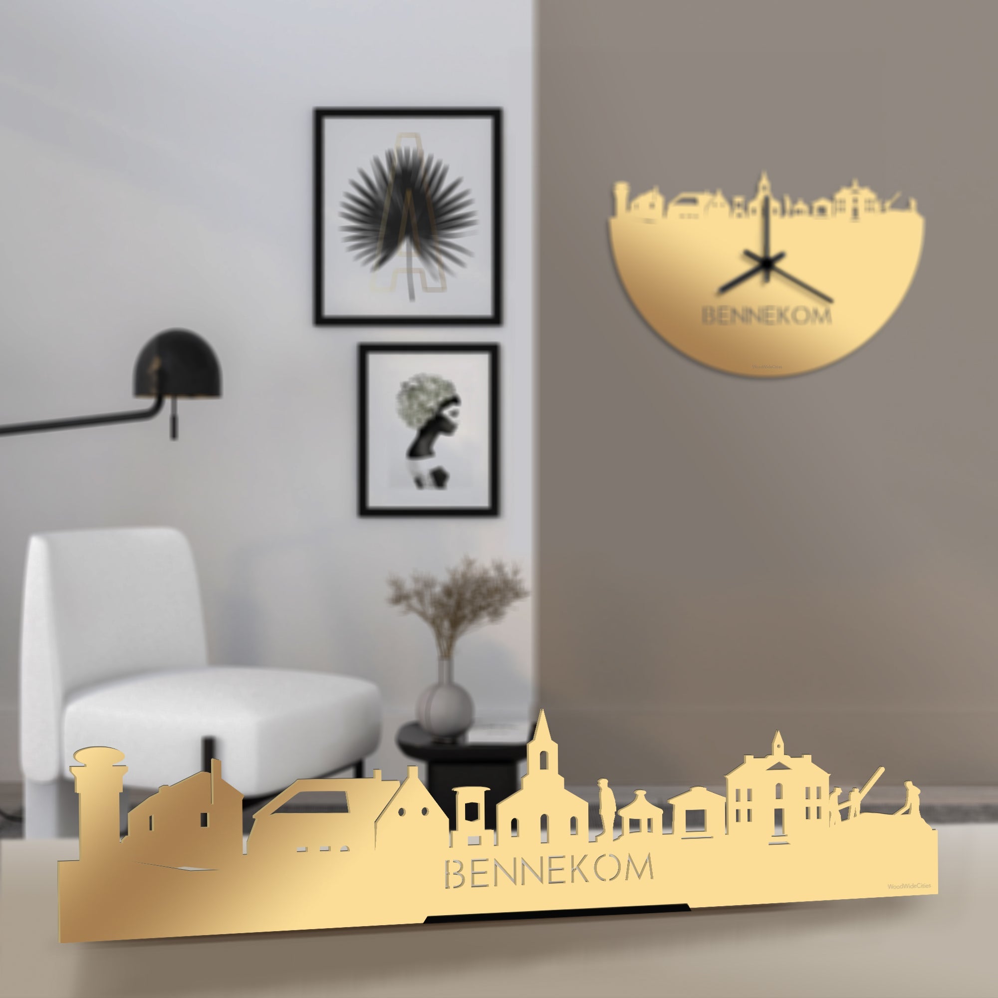 Standing Skyline Bennekom Metallic Goud gerecycled kunststof cadeau decoratie relatiegeschenk van WoodWideCities