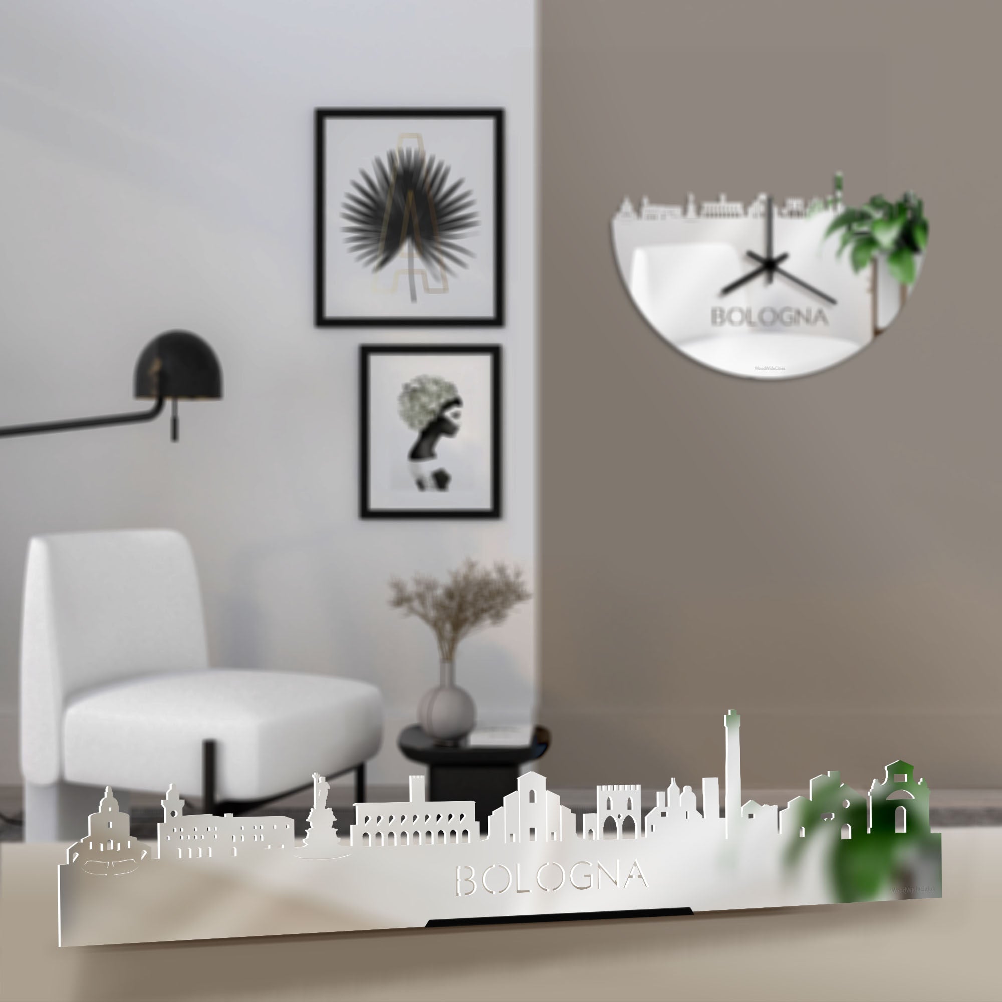 Standing Skyline Bologna Spiegel gerecycled kunststof cadeau decoratie relatiegeschenk van WoodWideCities