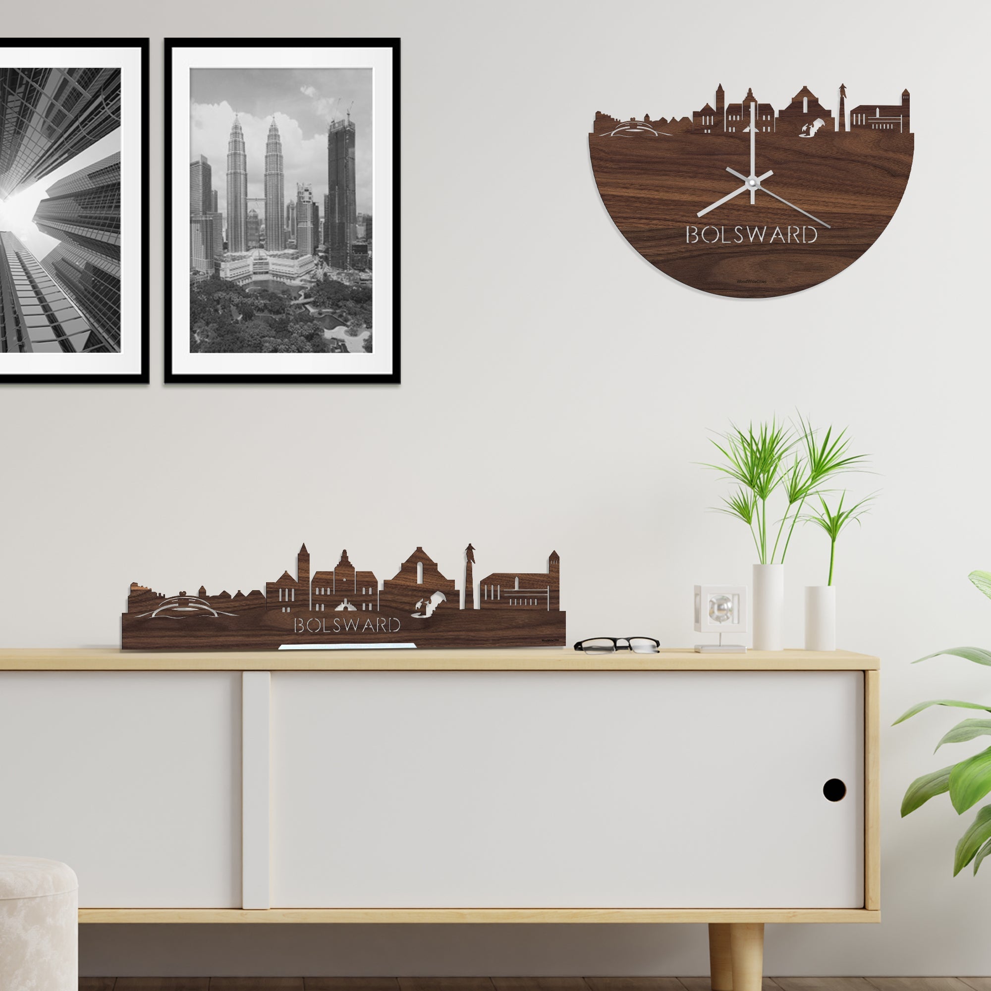 Standing Skyline Bolsward Noten houten cadeau decoratie relatiegeschenk van WoodWideCities