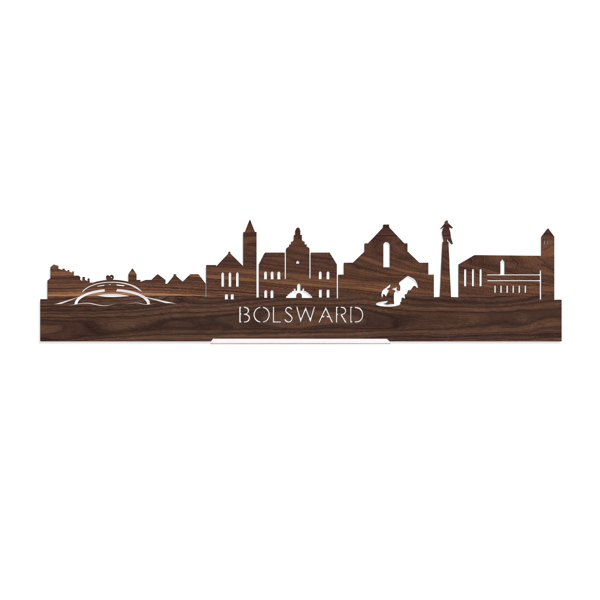 Standing Skyline Bolsward Noten houten cadeau decoratie relatiegeschenk van WoodWideCities