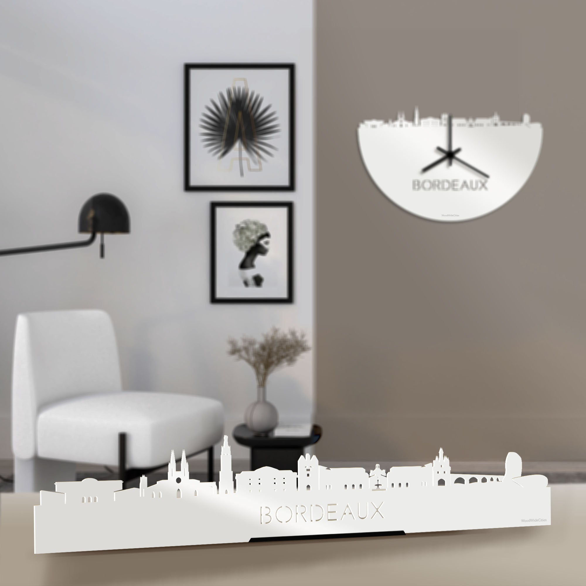 Standing Skyline Bordeaux Wit glanzend gerecycled kunststof cadeau decoratie relatiegeschenk van WoodWideCities