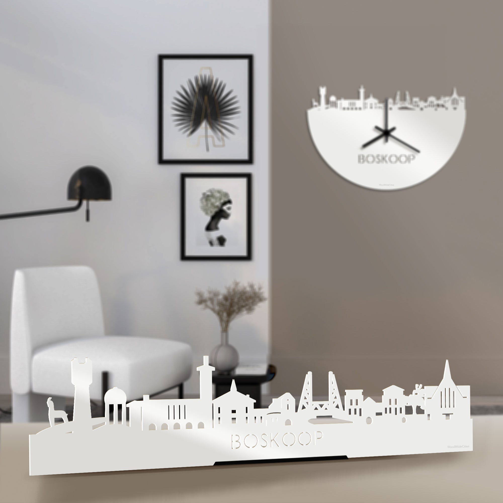 Standing Skyline Boskoop Wit glanzend gerecycled kunststof cadeau decoratie relatiegeschenk van WoodWideCities