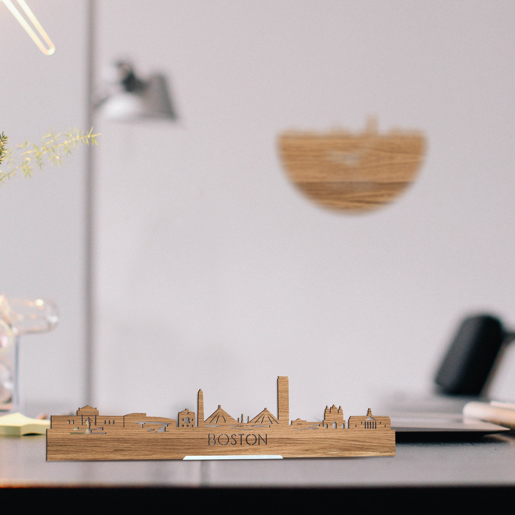 Standing Skyline Boston Eiken houten cadeau decoratie relatiegeschenk van WoodWideCities