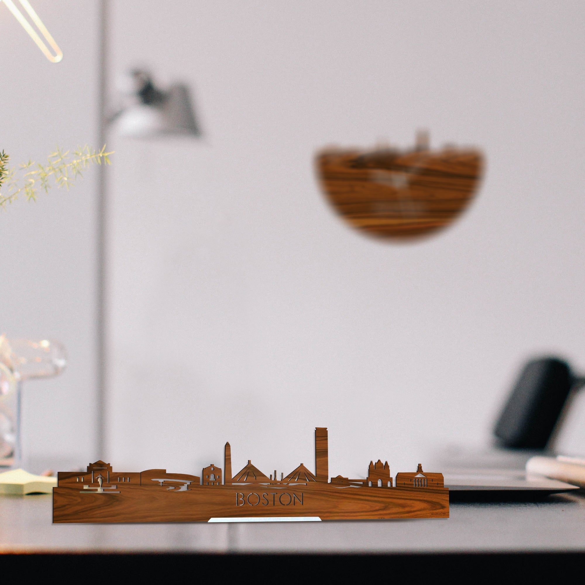 Standing Skyline Boston Palissander houten cadeau decoratie relatiegeschenk van WoodWideCities