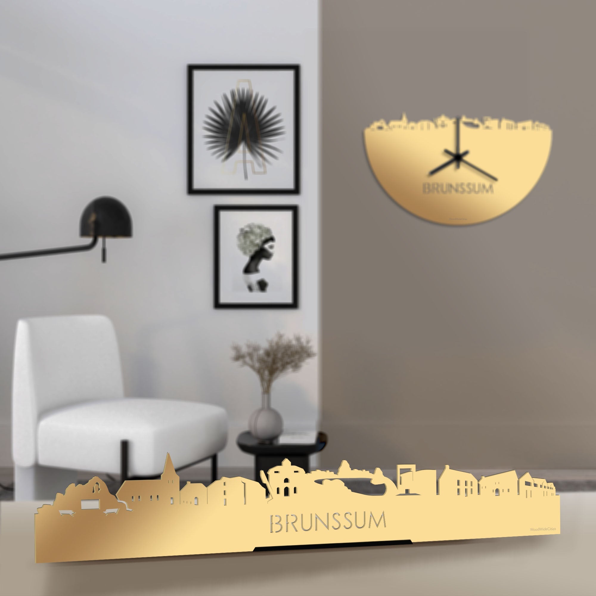 Standing Skyline Brunssum Metallic Goud gerecycled kunststof cadeau decoratie relatiegeschenk van WoodWideCities