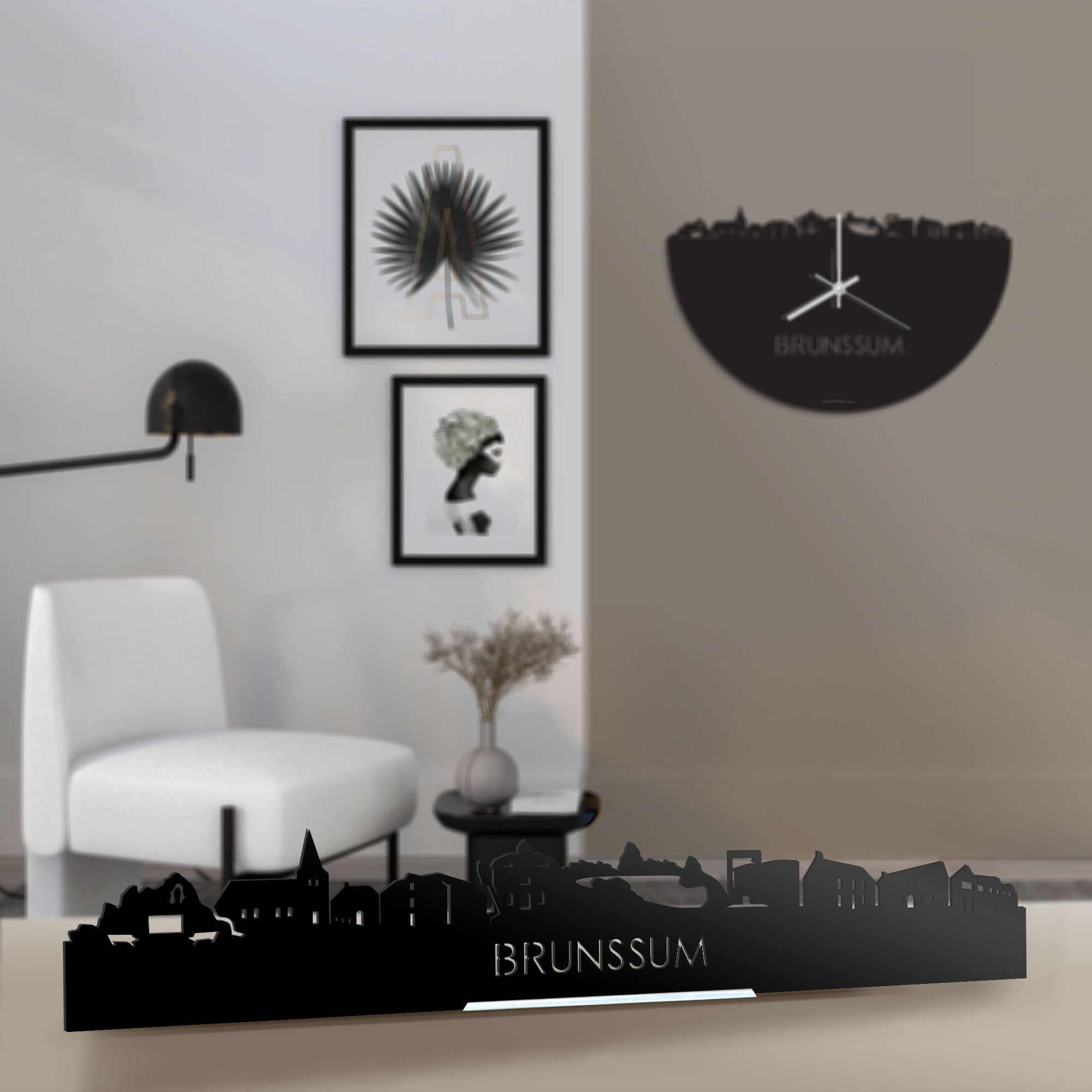 Standing Skyline Brunssum Zwart glanzend gerecycled kunststof cadeau decoratie relatiegeschenk van WoodWideCities