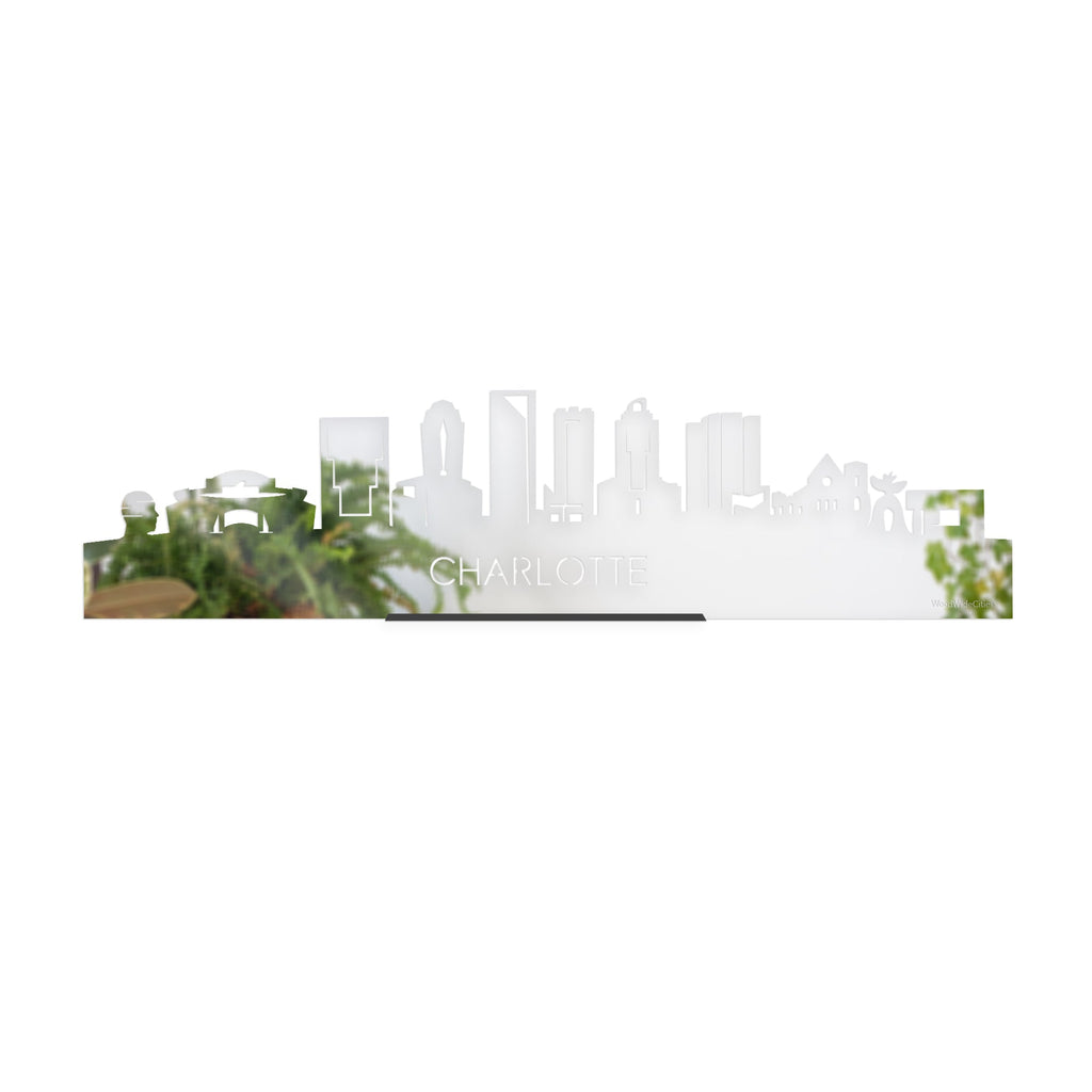 Standing Skyline Charlotte Spiegel 40 cm houten cadeau decoratie relatiegeschenk van WoodWideCities