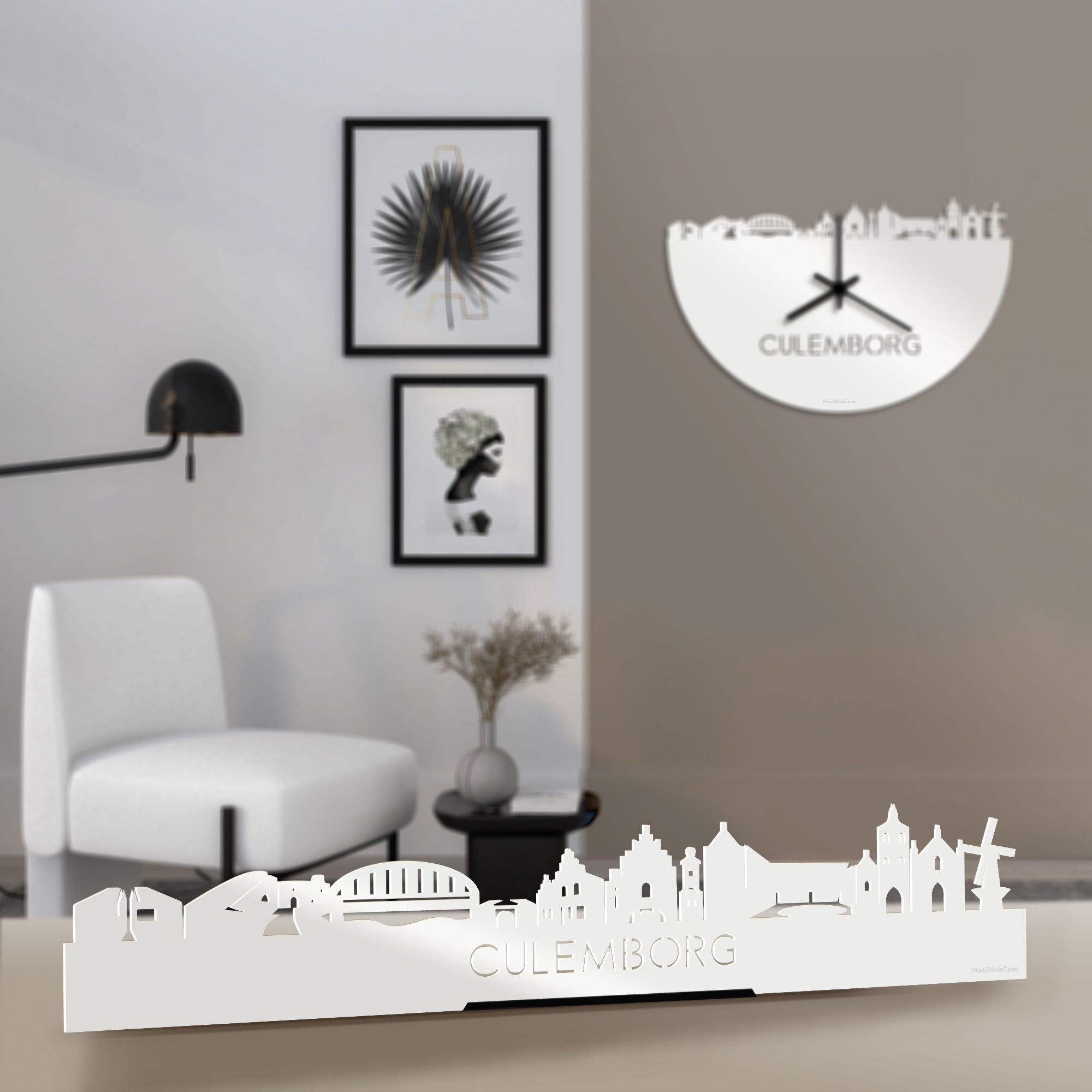 Standing Skyline Culemborg Wit glanzend gerecycled kunststof cadeau decoratie relatiegeschenk van WoodWideCities