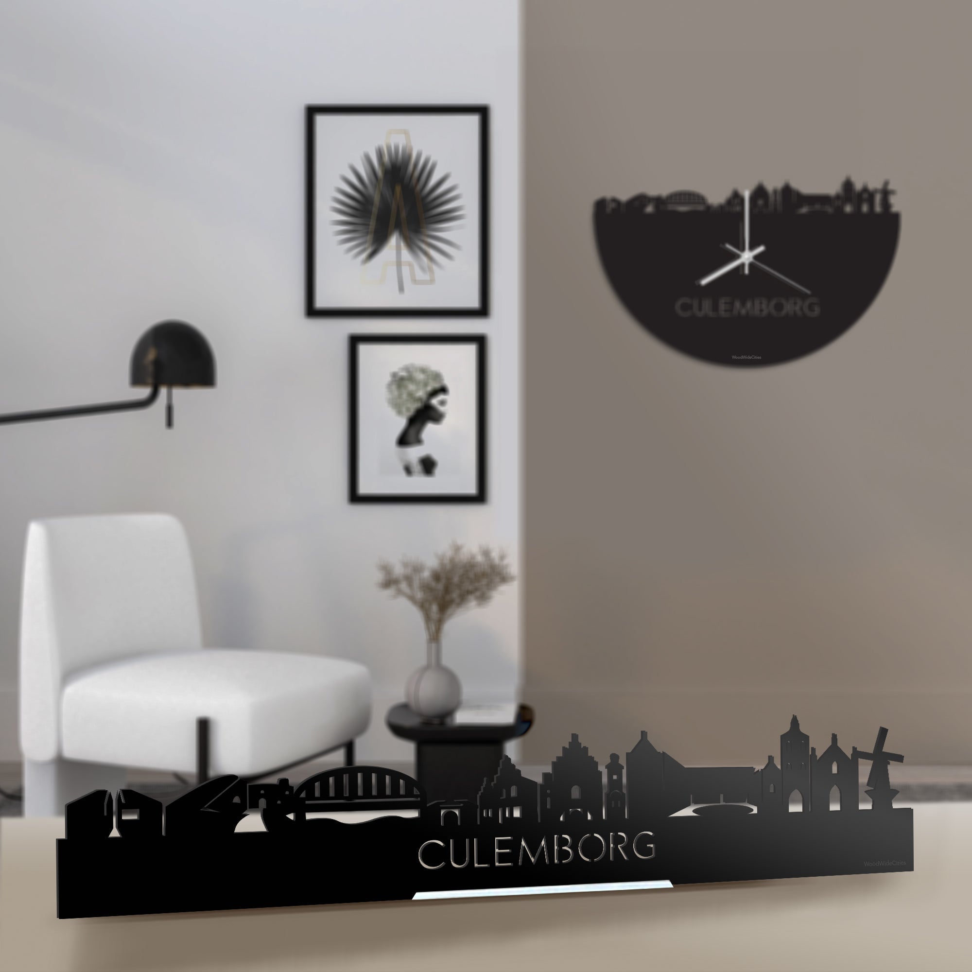 Standing Skyline Culemborg Zwart glanzend gerecycled kunststof cadeau decoratie relatiegeschenk van WoodWideCities