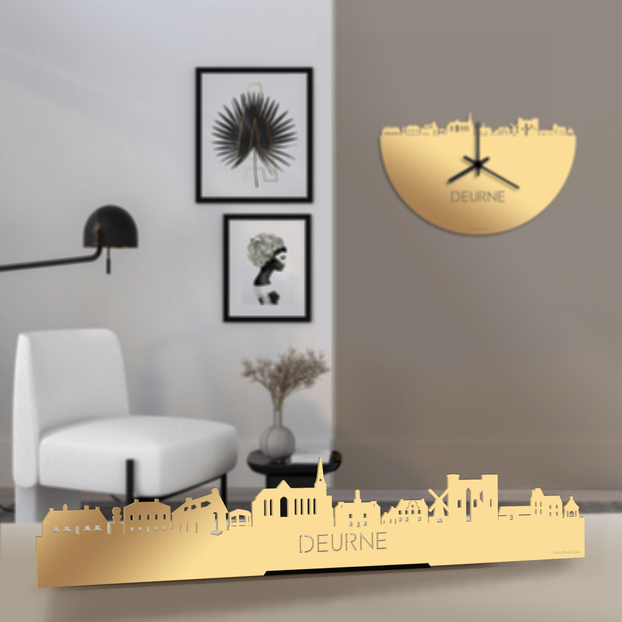 Standing Skyline Deurne Metallic Goud gerecycled kunststof cadeau decoratie relatiegeschenk van WoodWideCities