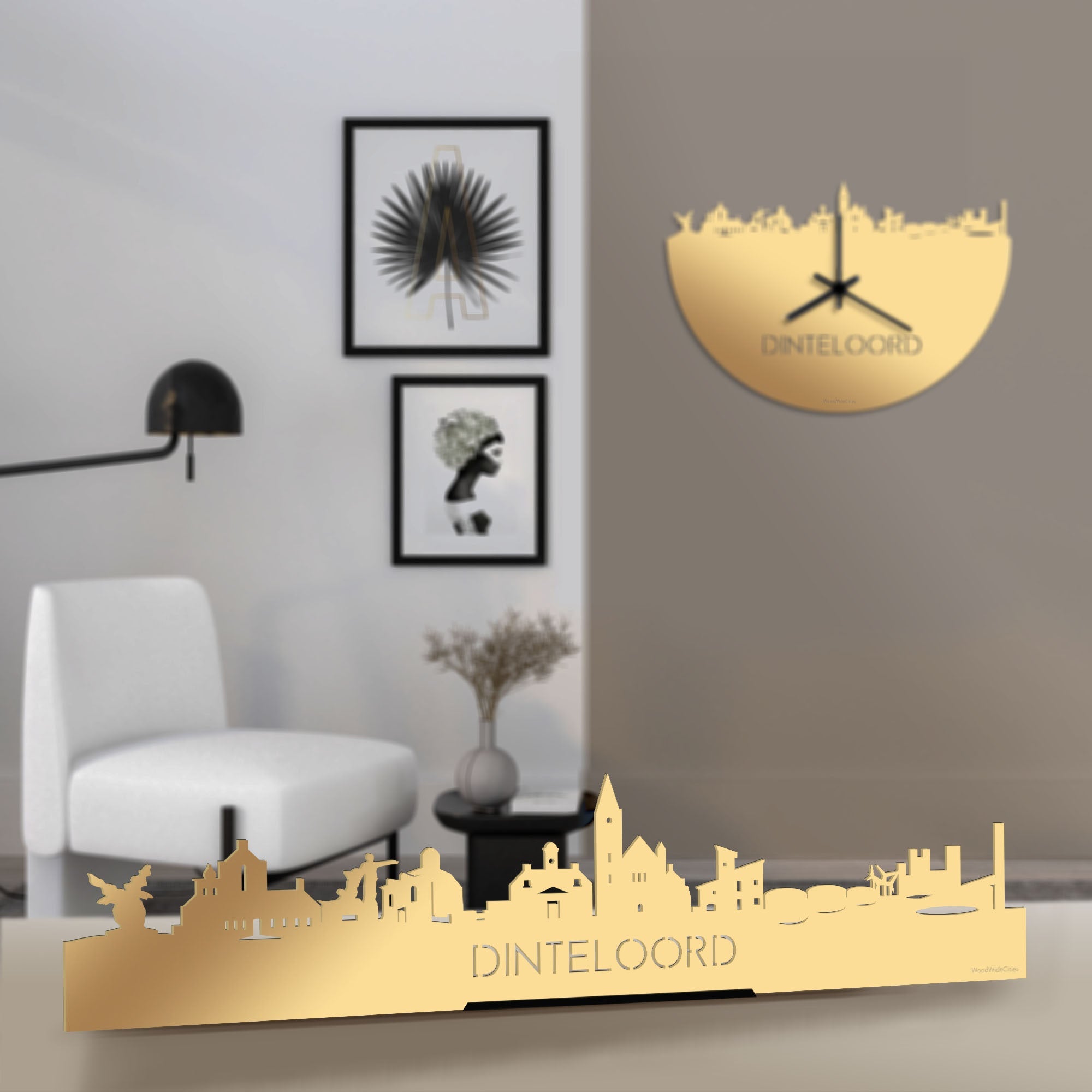 Standing Skyline Dinteloord Metallic Goud gerecycled kunststof cadeau decoratie relatiegeschenk van WoodWideCities