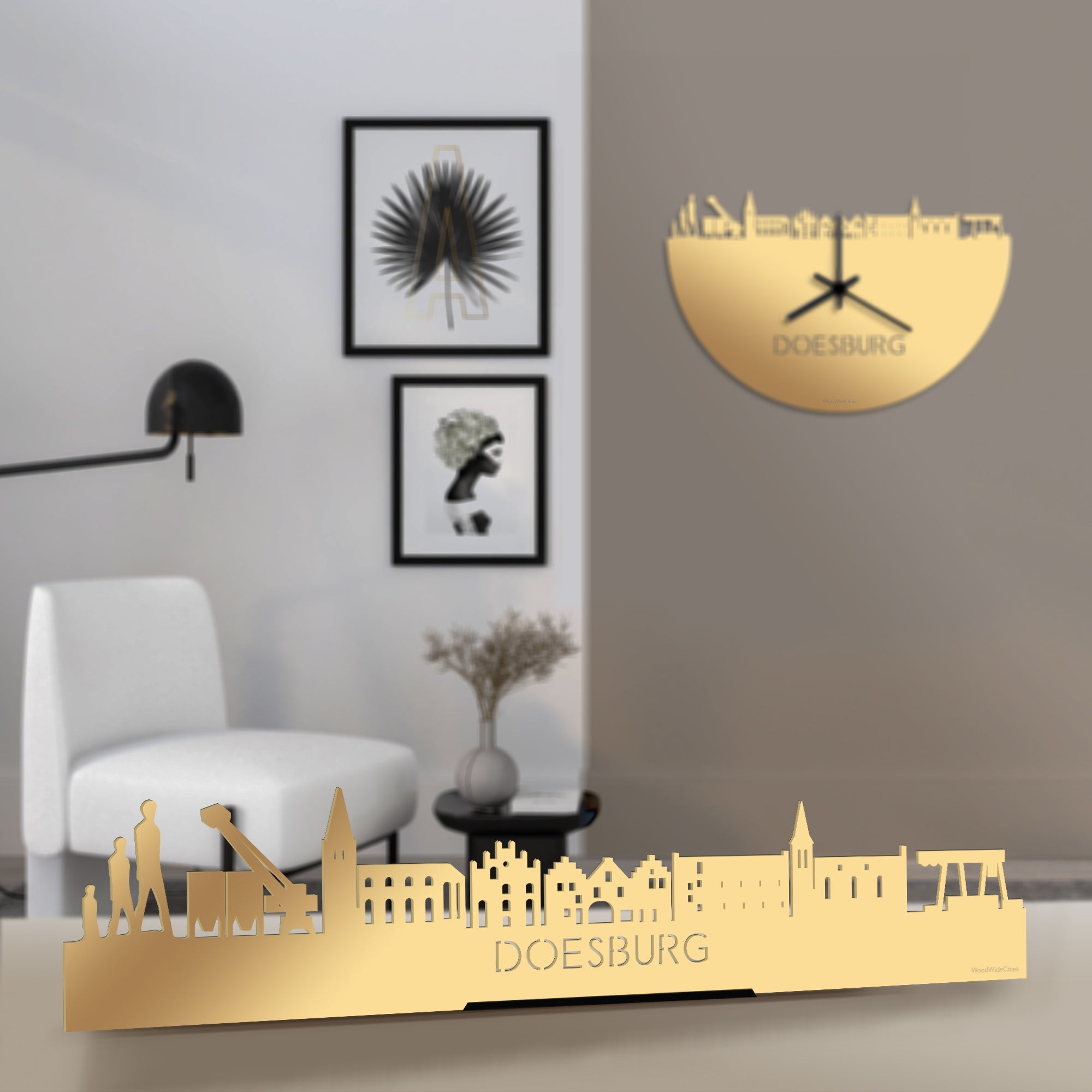 Standing Skyline Doesburg Metallic Goud gerecycled kunststof cadeau decoratie relatiegeschenk van WoodWideCities