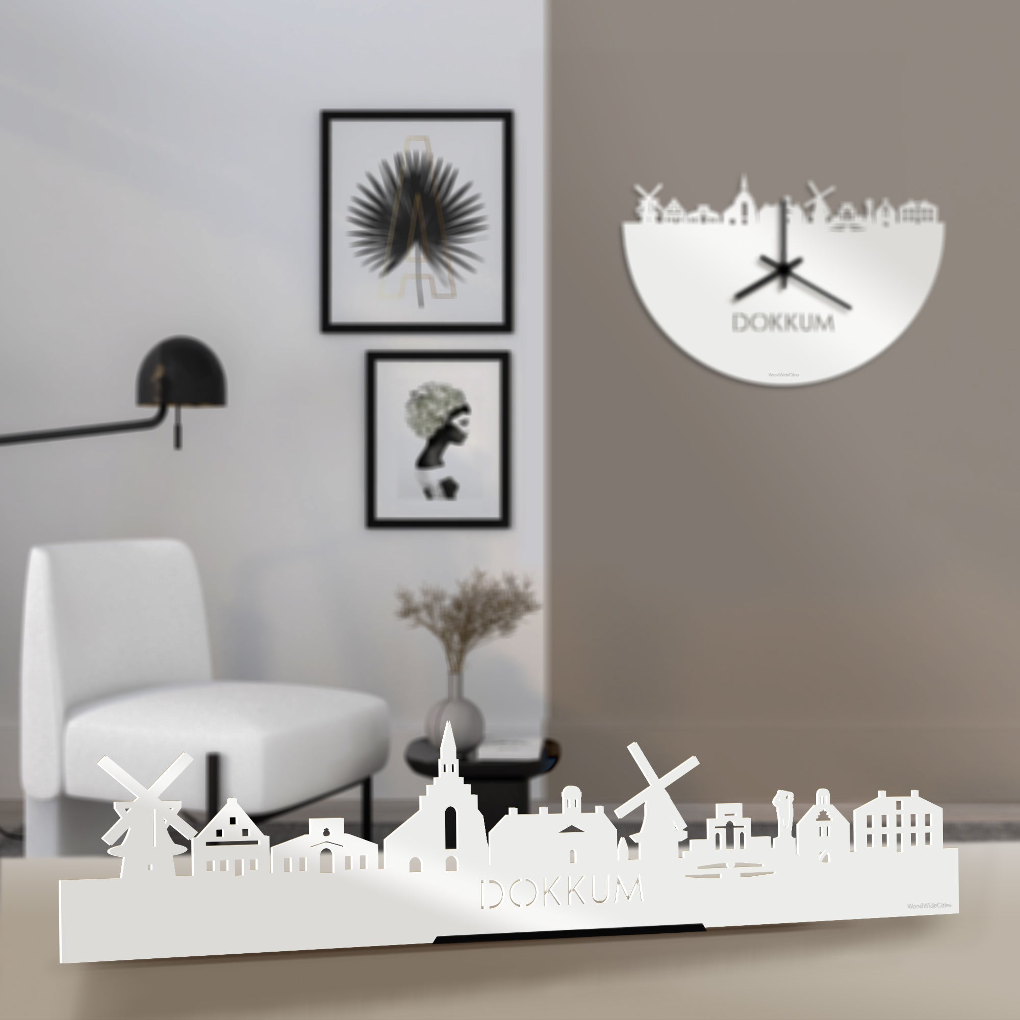 Standing Skyline Dokkum Wit glanzend gerecycled kunststof cadeau decoratie relatiegeschenk van WoodWideCities