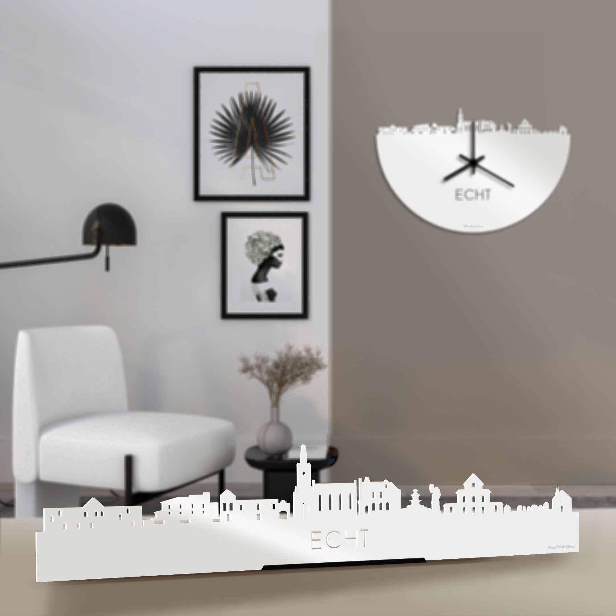 Standing Skyline Echt Wit glanzend gerecycled kunststof cadeau decoratie relatiegeschenk van WoodWideCities