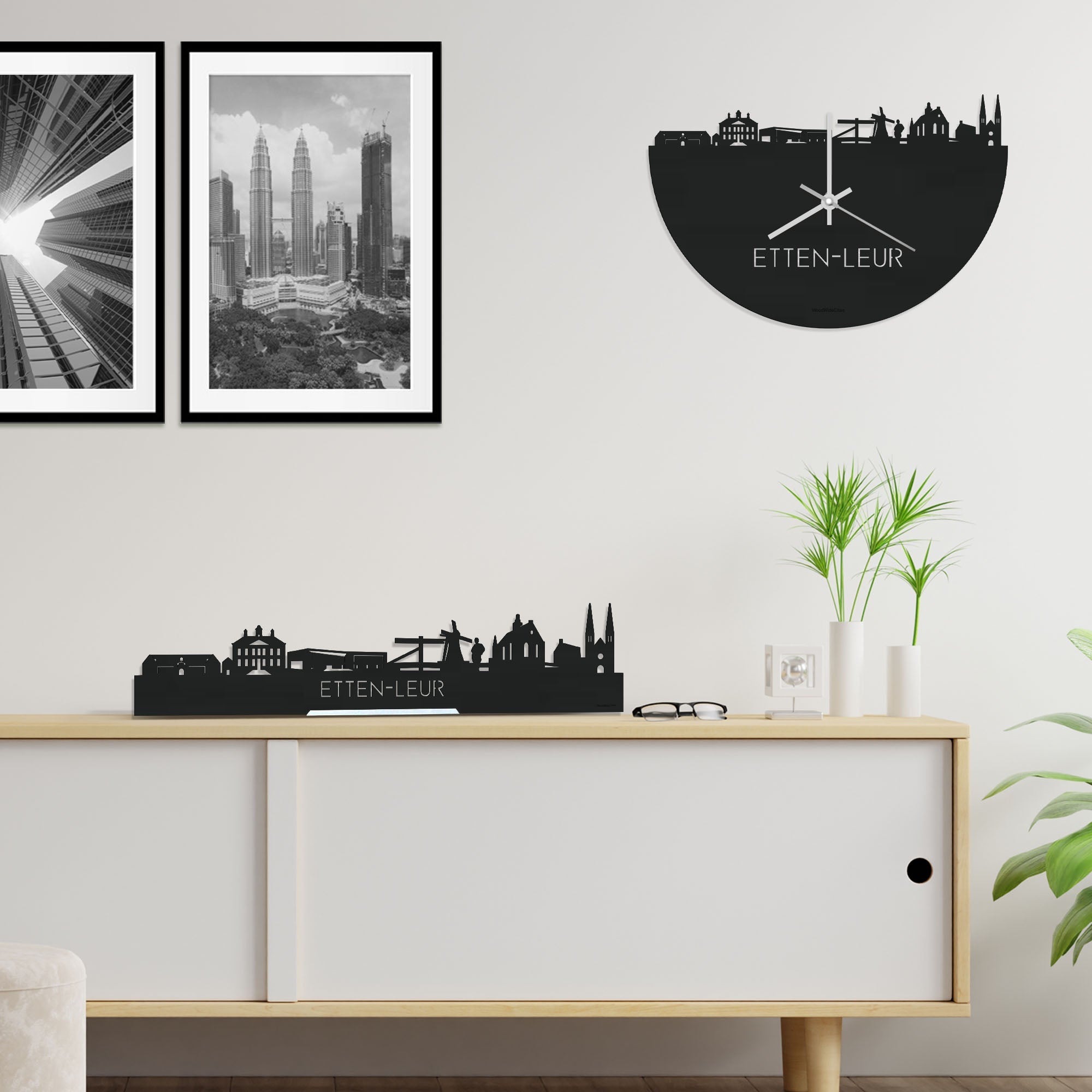 Standing Skyline Etten-Leur Zwart houten cadeau decoratie relatiegeschenk van WoodWideCities