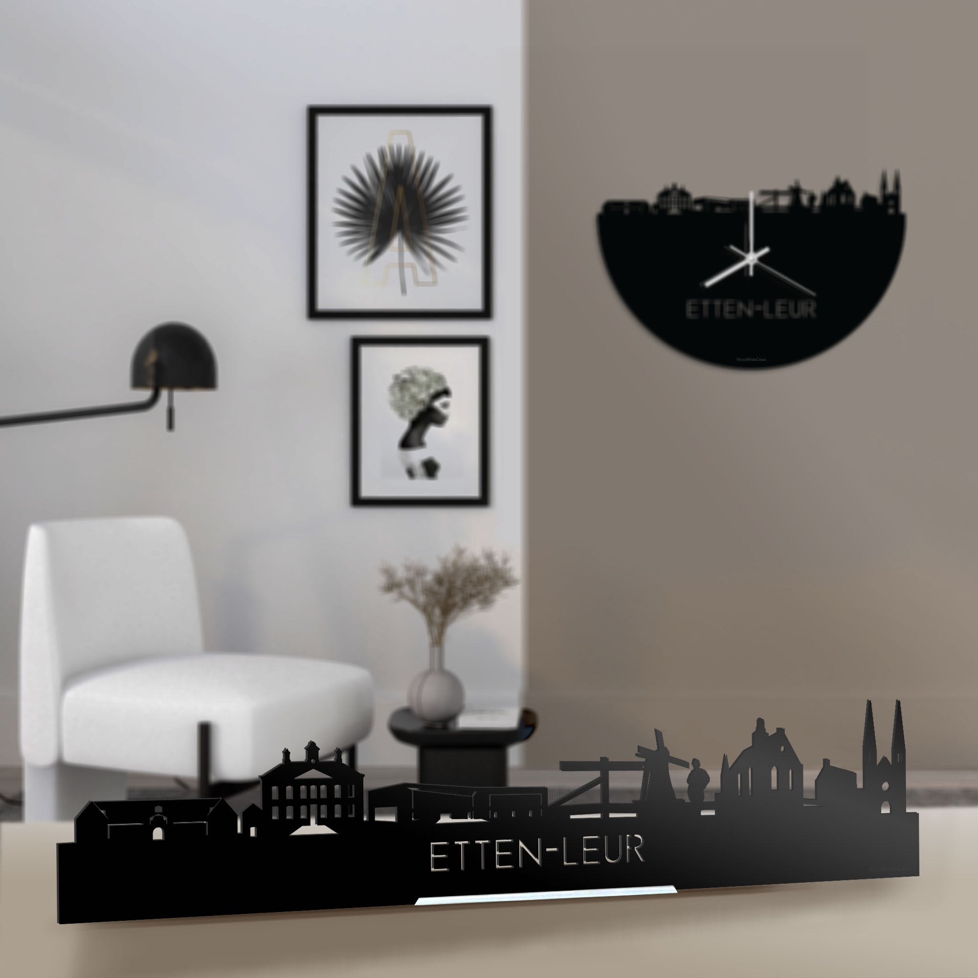 Standing Skyline Etten-Leur Zwart glanzend gerecycled kunststof cadeau decoratie relatiegeschenk van WoodWideCities