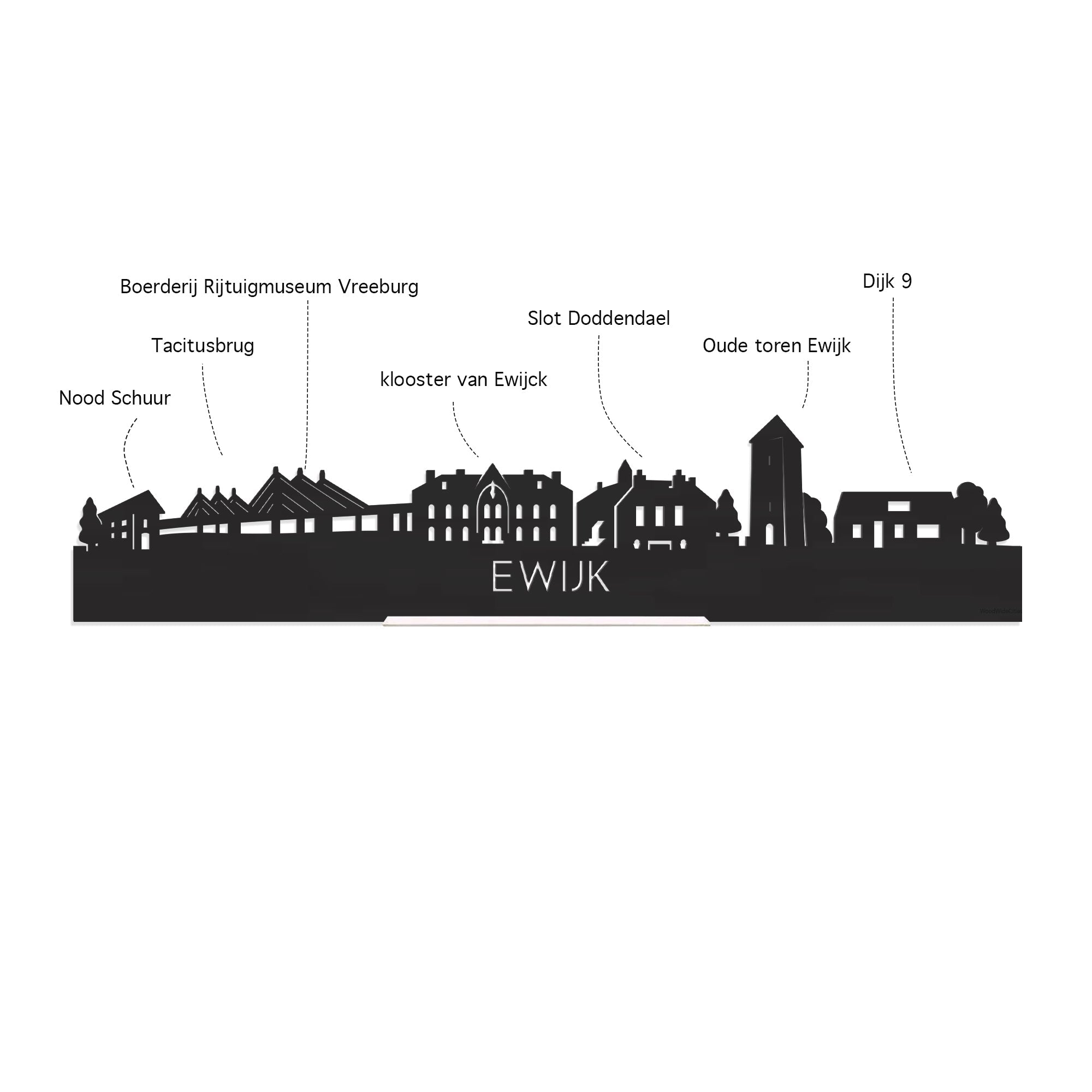 Standing Skyline Ewijk Zwart houten cadeau decoratie relatiegeschenk van WoodWideCities