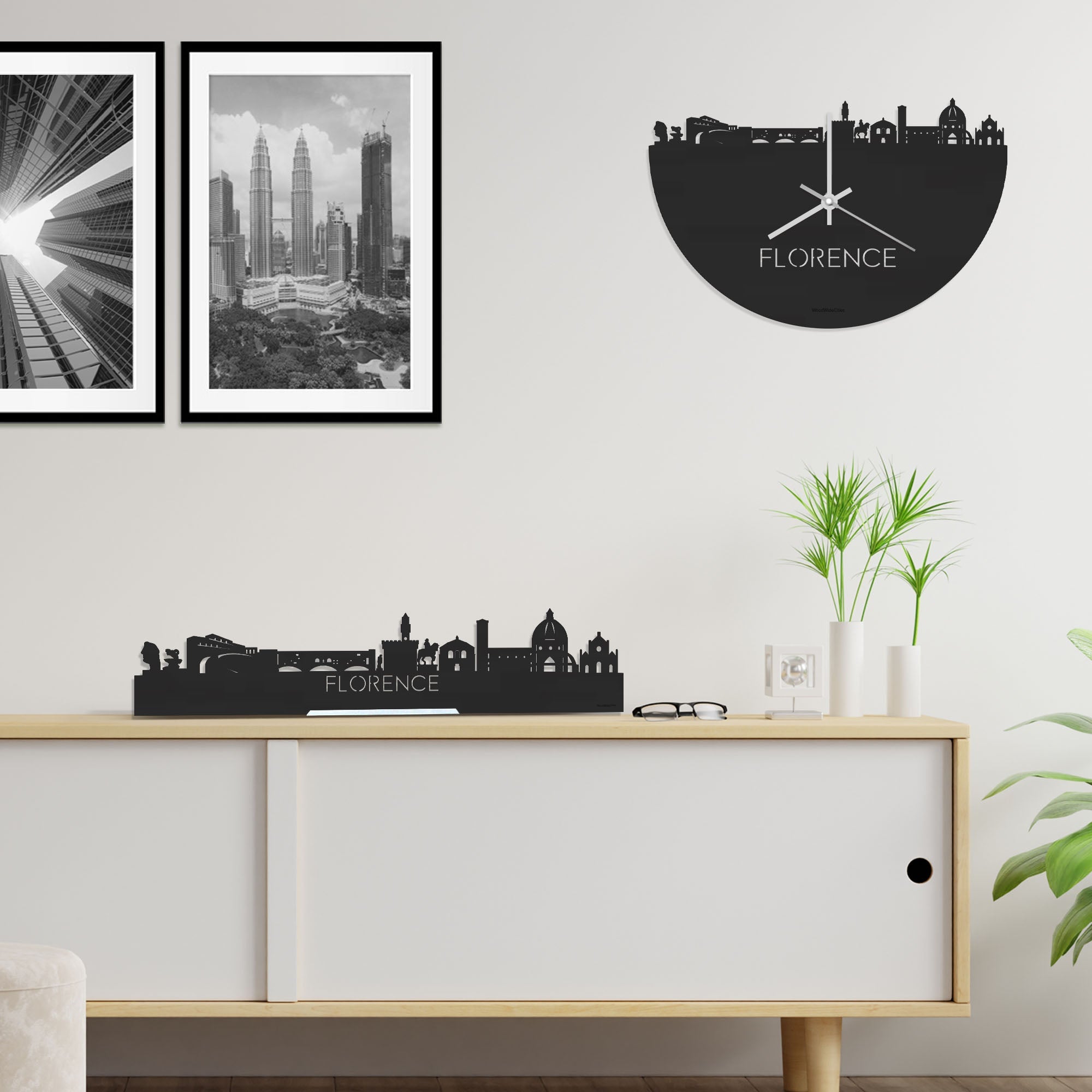 Standing Skyline Florence Zwart houten cadeau decoratie relatiegeschenk van WoodWideCities