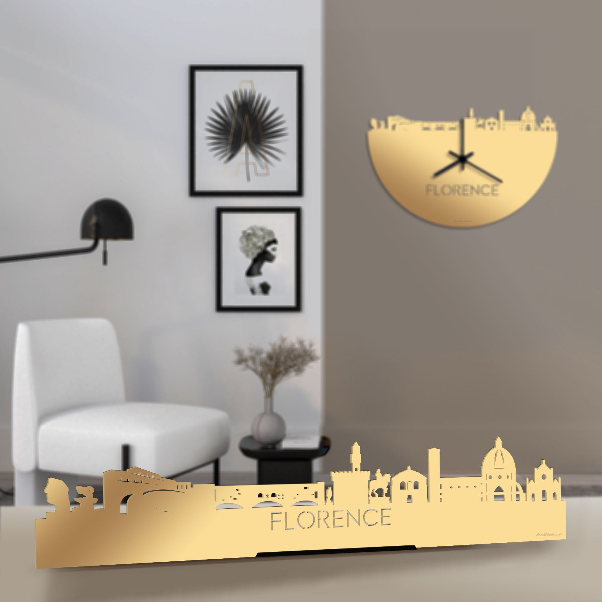 Standing Skyline Florence Metallic Goud gerecycled kunststof cadeau decoratie relatiegeschenk van WoodWideCities