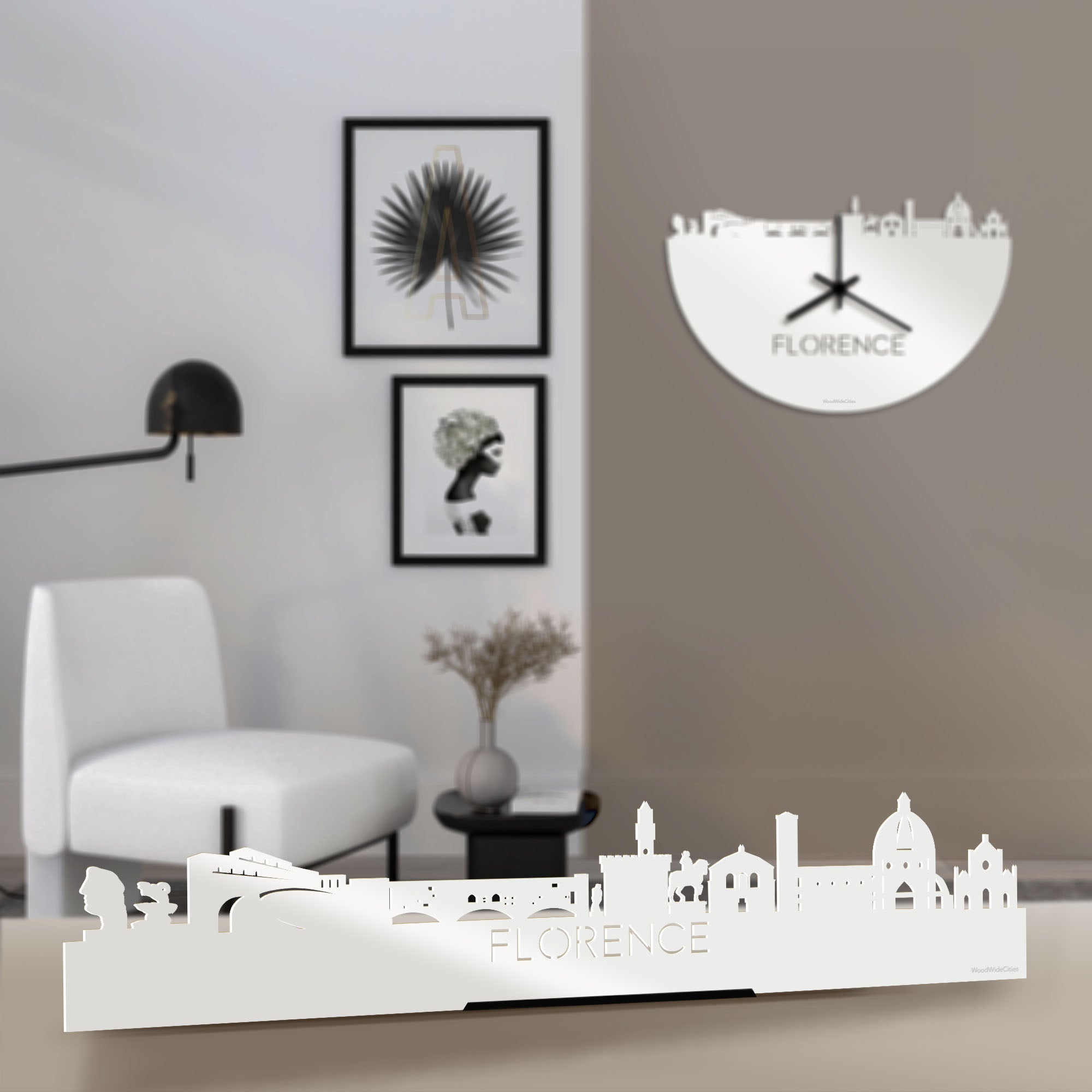 Standing Skyline Florence Wit glanzend gerecycled kunststof cadeau decoratie relatiegeschenk van WoodWideCities