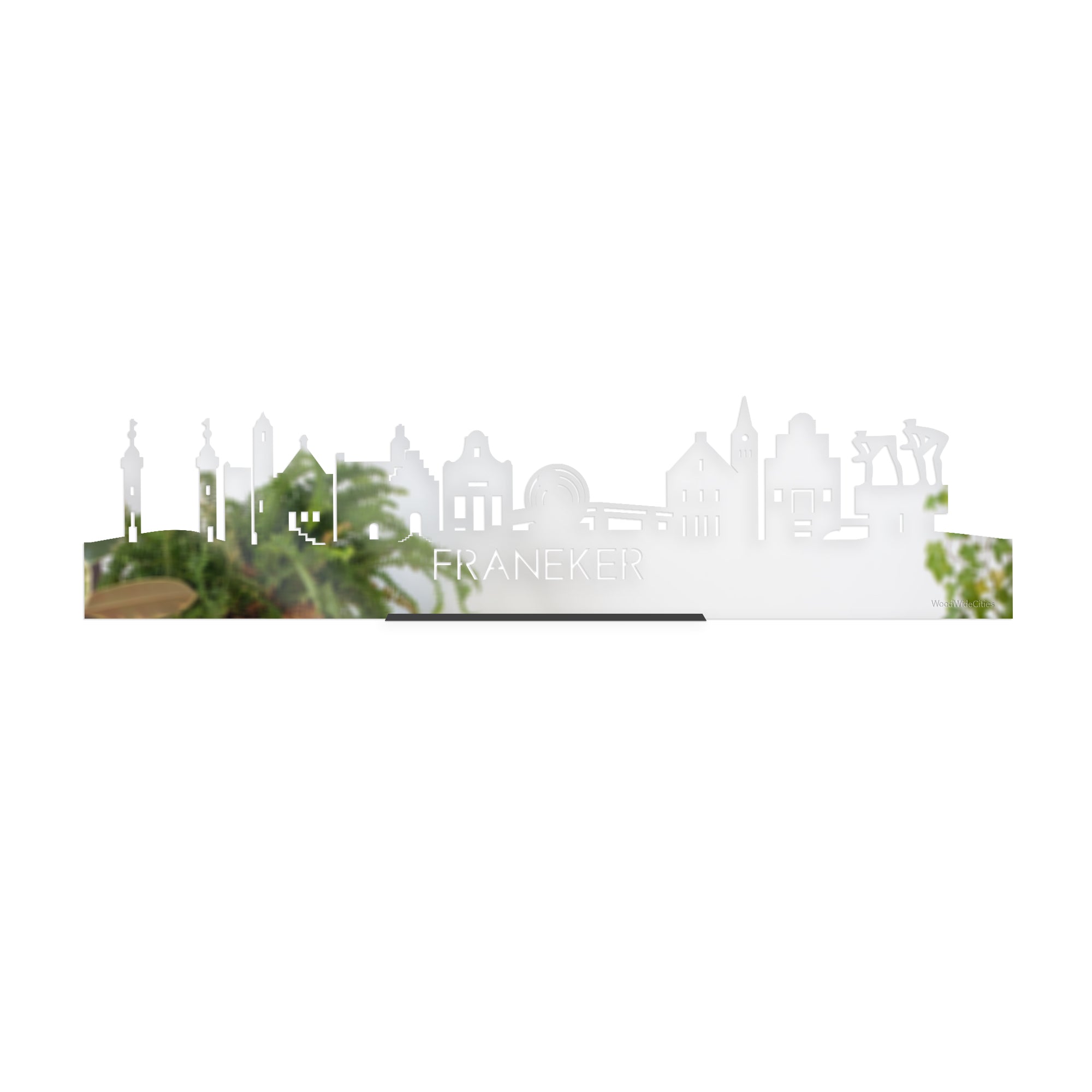 Standing Skyline Franeker Spiegel 40 cm houten cadeau decoratie relatiegeschenk van WoodWideCities