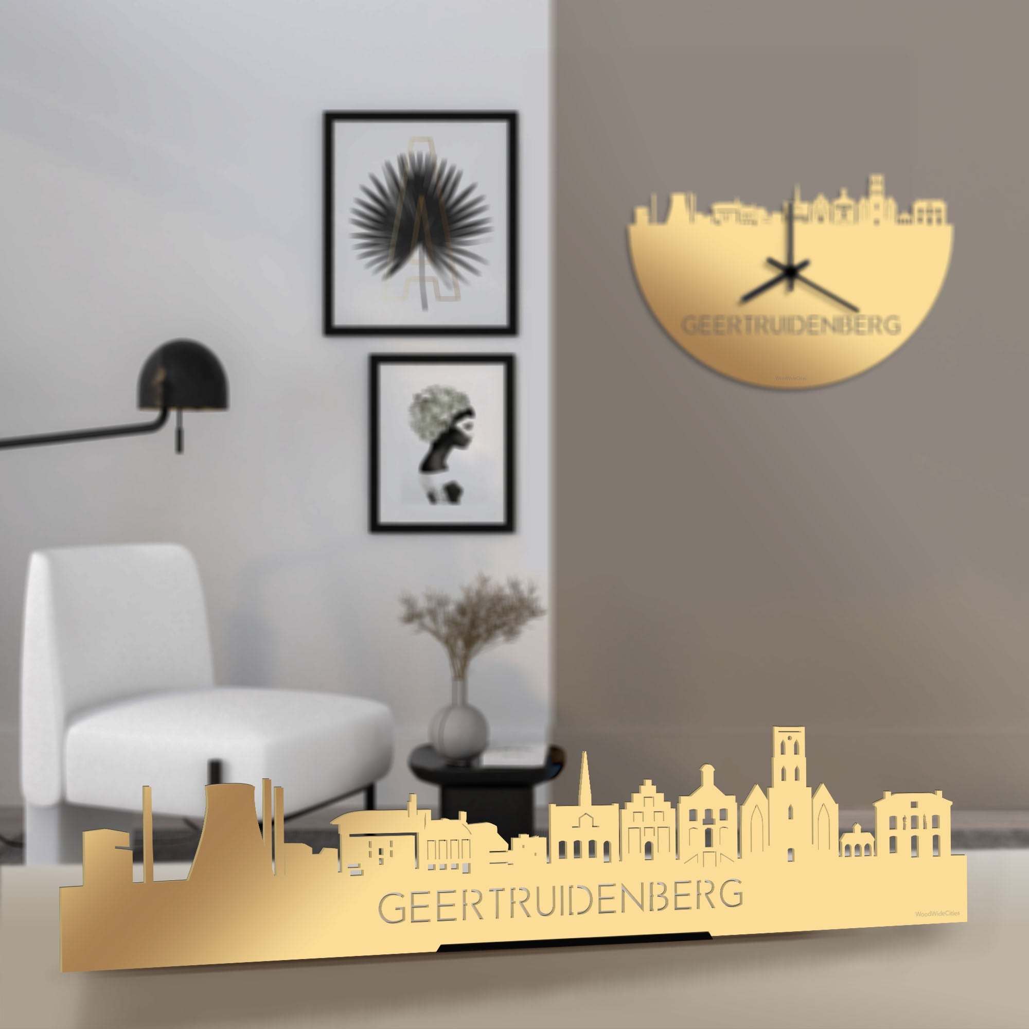 Standing Skyline Geertruidenberg Metallic Goud gerecycled kunststof cadeau decoratie relatiegeschenk van WoodWideCities