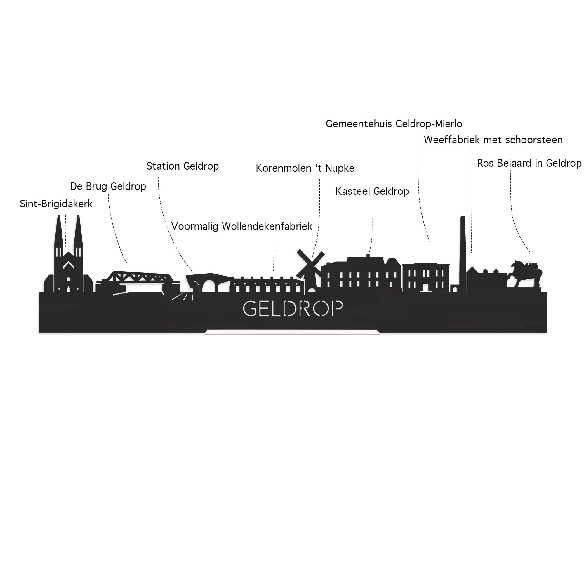 Standing Skyline Geldrop Zwart houten cadeau decoratie relatiegeschenk van WoodWideCities