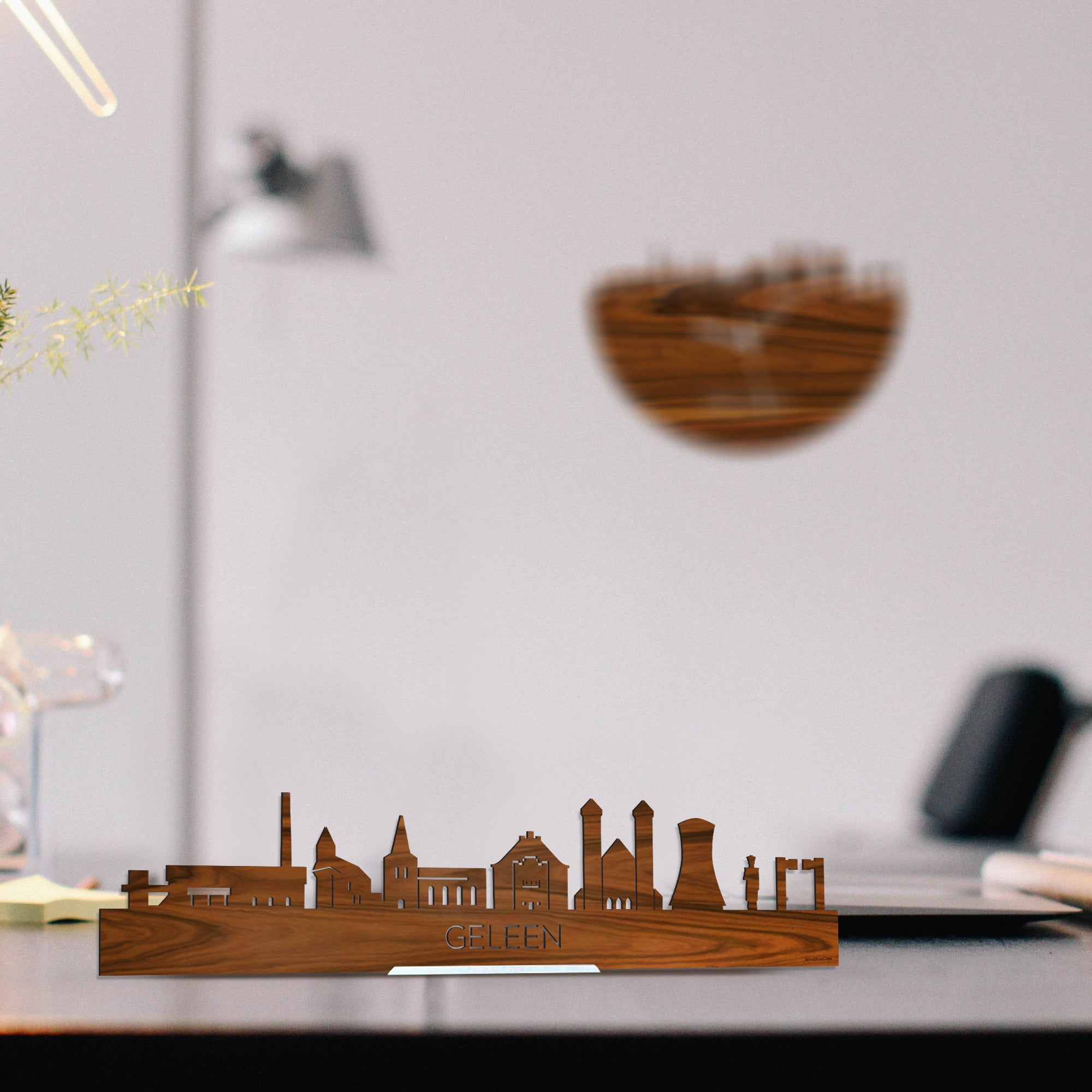 Standing Skyline Geleen Palissander houten cadeau decoratie relatiegeschenk van WoodWideCities