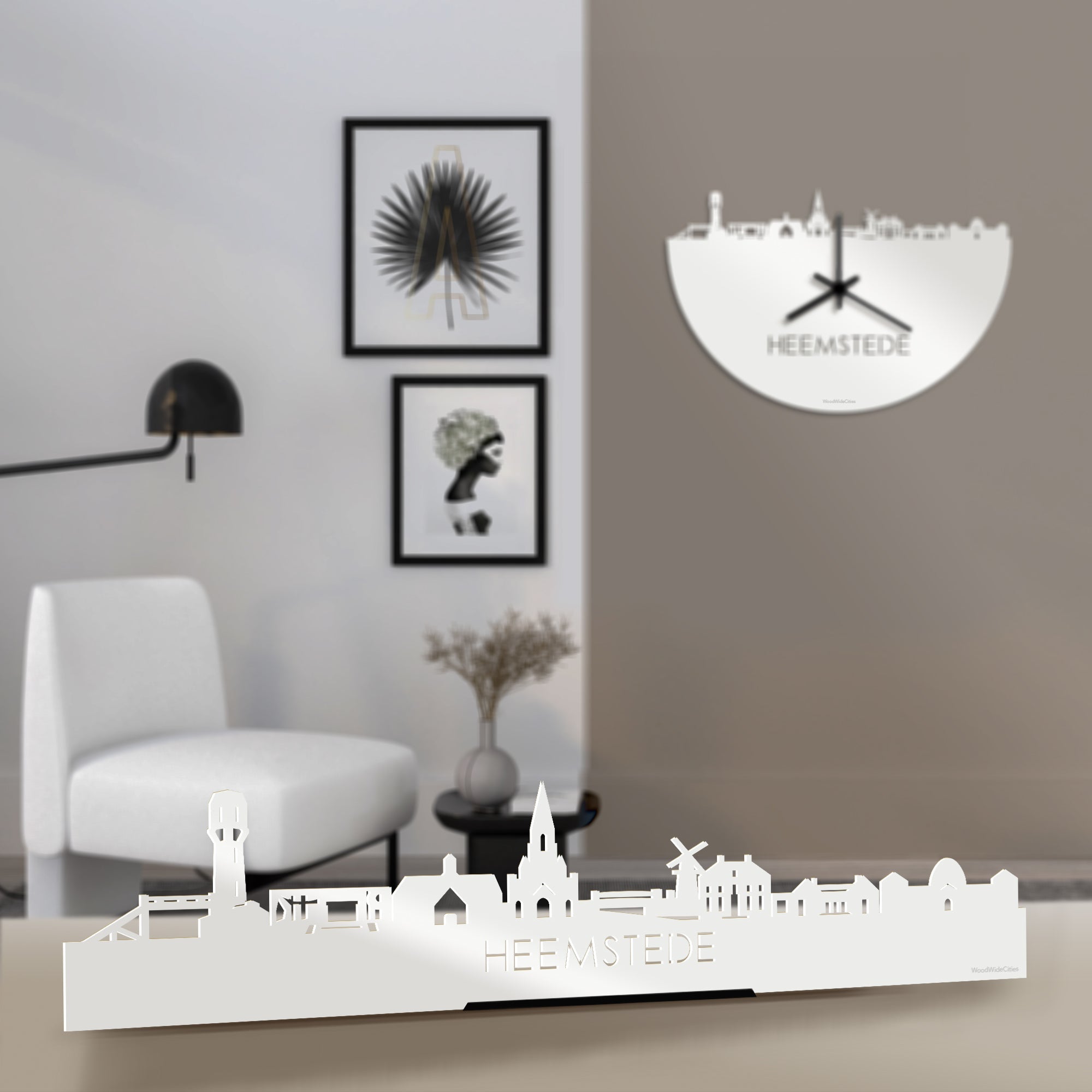 Standing Skyline Heemstede Wit glanzend gerecycled kunststof cadeau decoratie relatiegeschenk van WoodWideCities