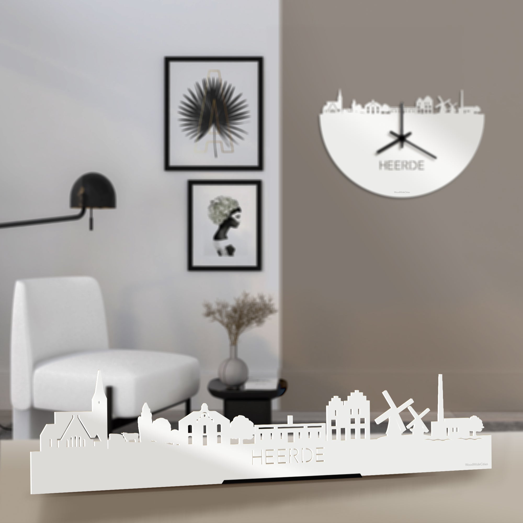 Standing Skyline Heerde Wit glanzend gerecycled kunststof cadeau decoratie relatiegeschenk van WoodWideCities