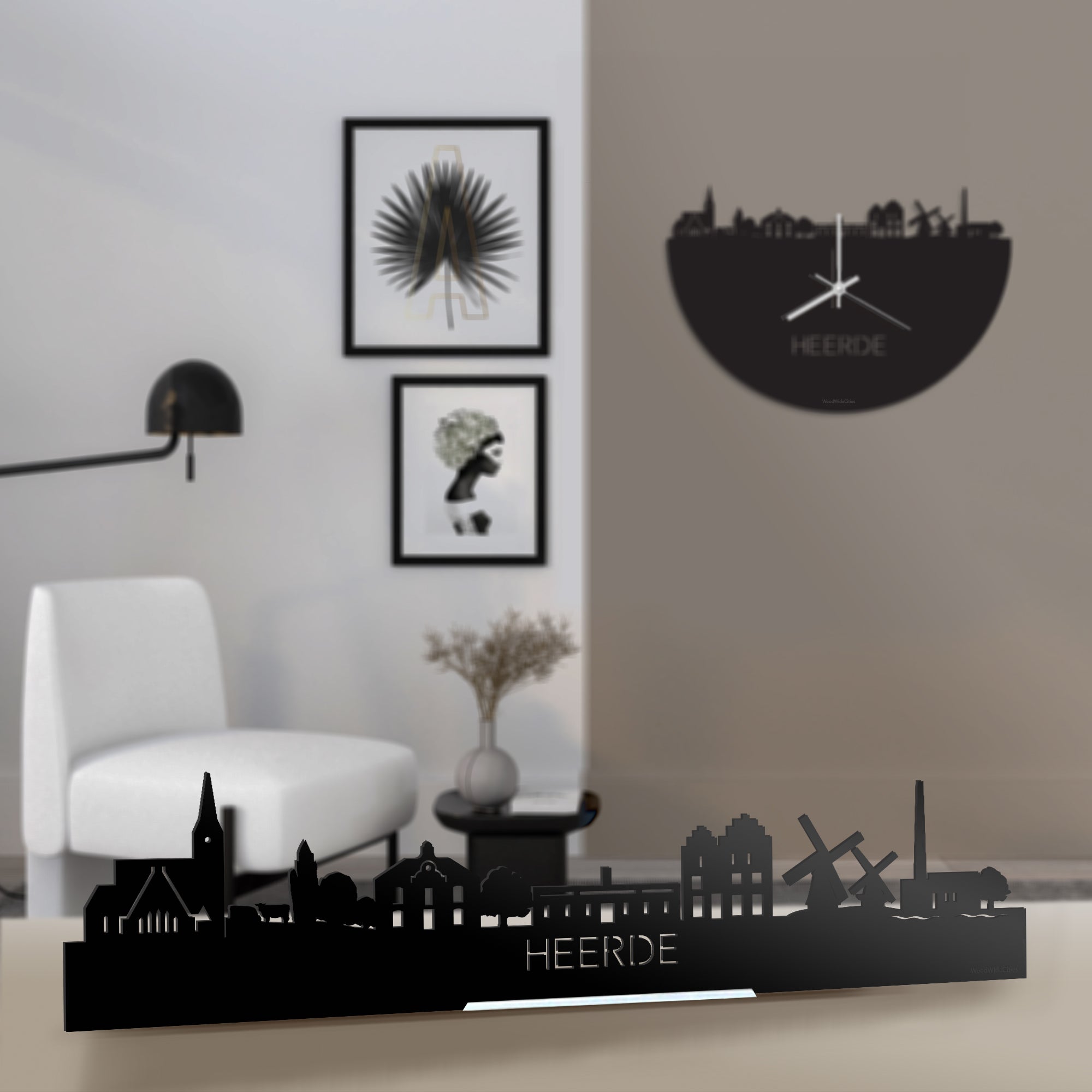 Standing Skyline Heerde Zwart glanzend gerecycled kunststof cadeau decoratie relatiegeschenk van WoodWideCities