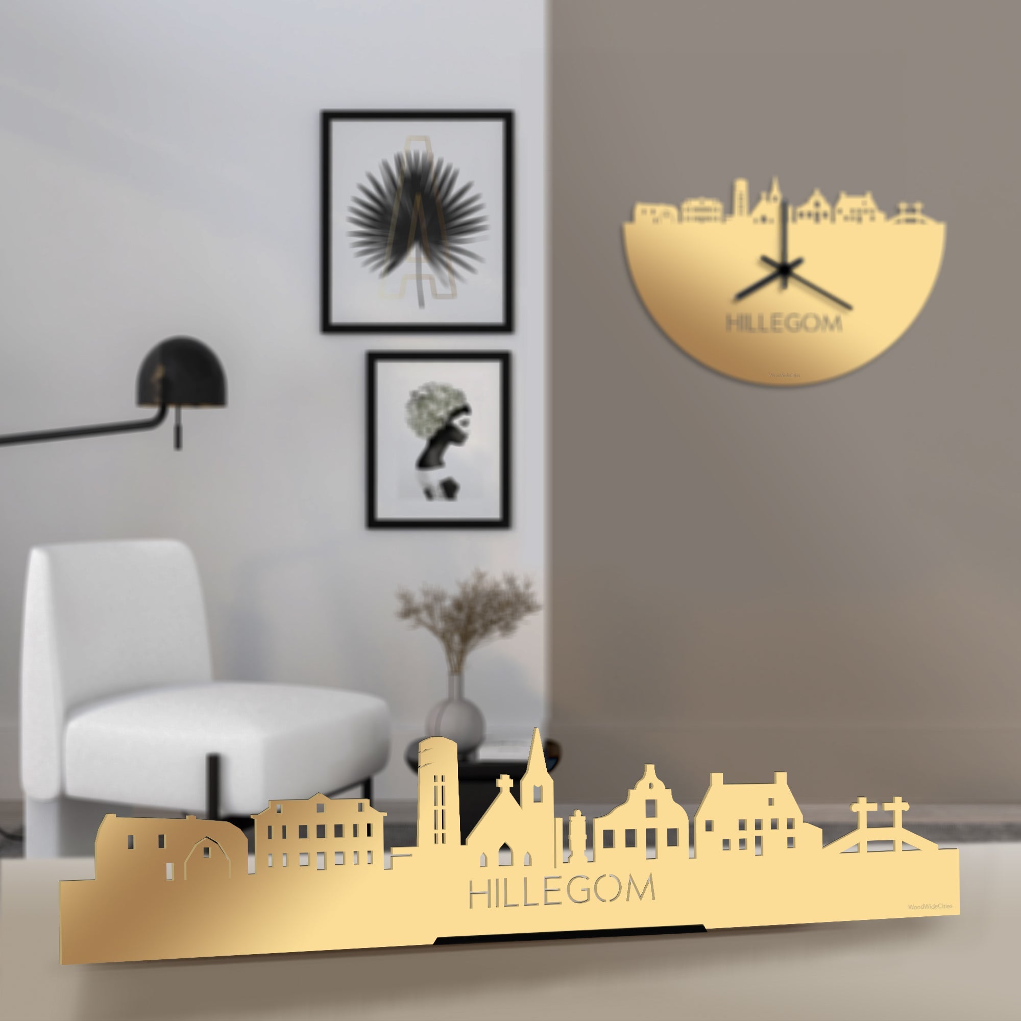 Standing Skyline Hillegom Metallic Goud gerecycled kunststof cadeau decoratie relatiegeschenk van WoodWideCities