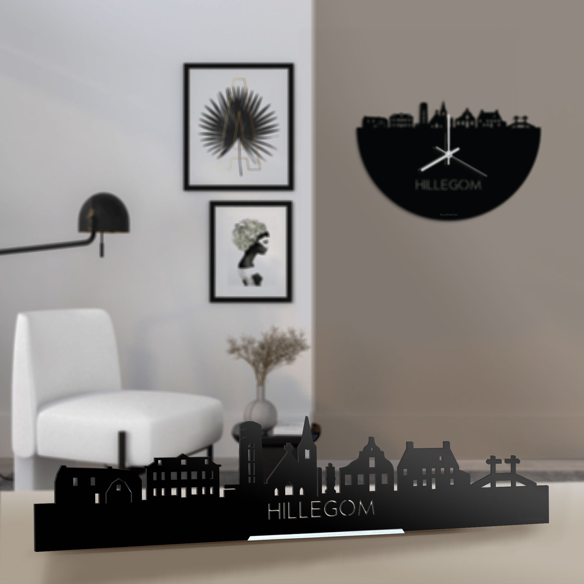 Standing Skyline Hillegom Zwart glanzend gerecycled kunststof cadeau decoratie relatiegeschenk van WoodWideCities