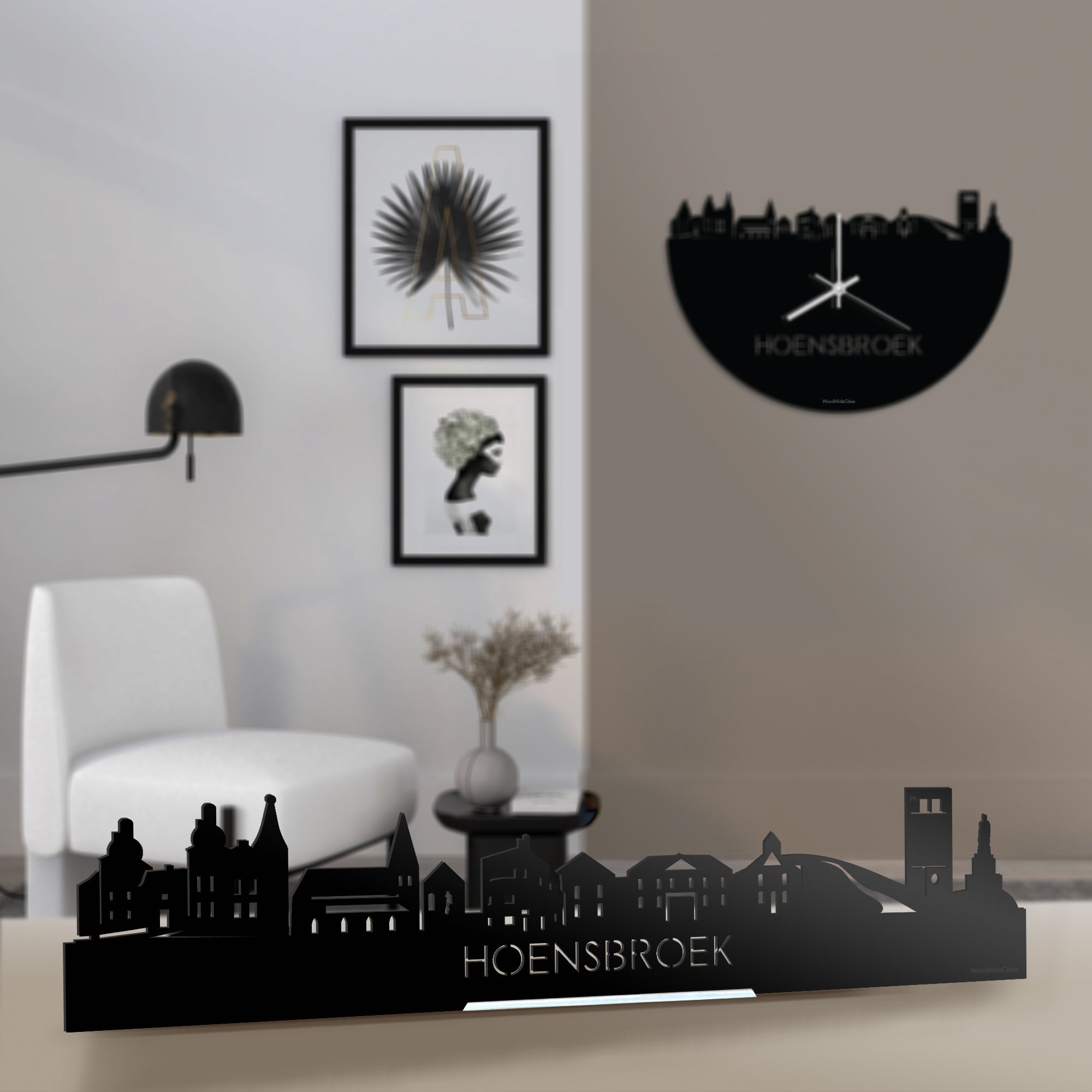 Standing Skyline Hoensbroek Zwart glanzend gerecycled kunststof cadeau decoratie relatiegeschenk van WoodWideCities