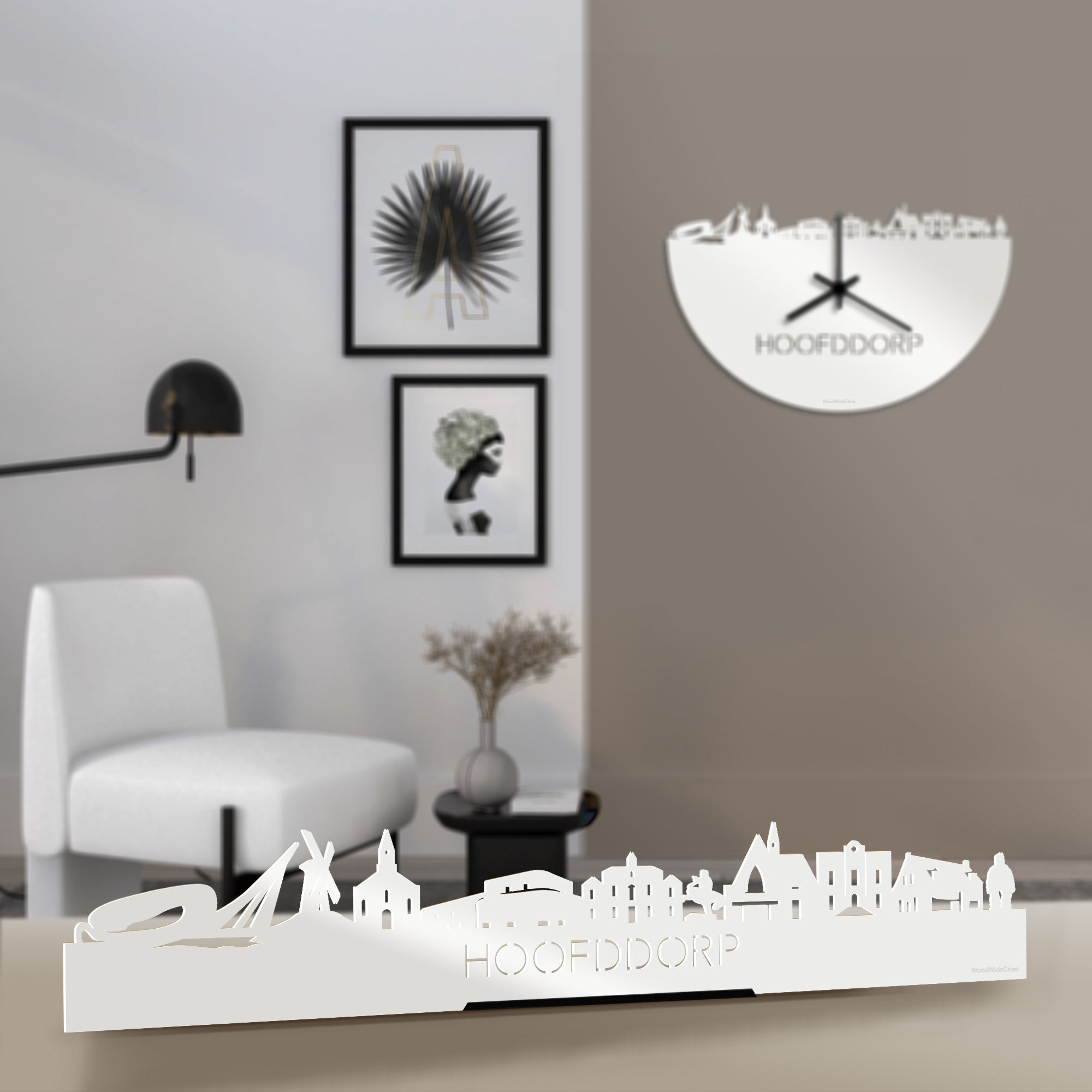 Standing Skyline Hoofddorp Wit glanzend gerecycled kunststof cadeau decoratie relatiegeschenk van WoodWideCities