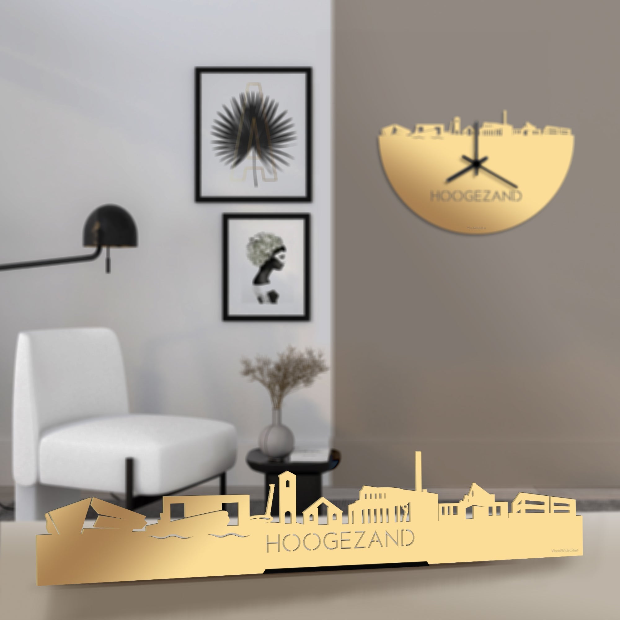 Standing Skyline Hoogezand Metallic Goud gerecycled kunststof cadeau decoratie relatiegeschenk van WoodWideCities