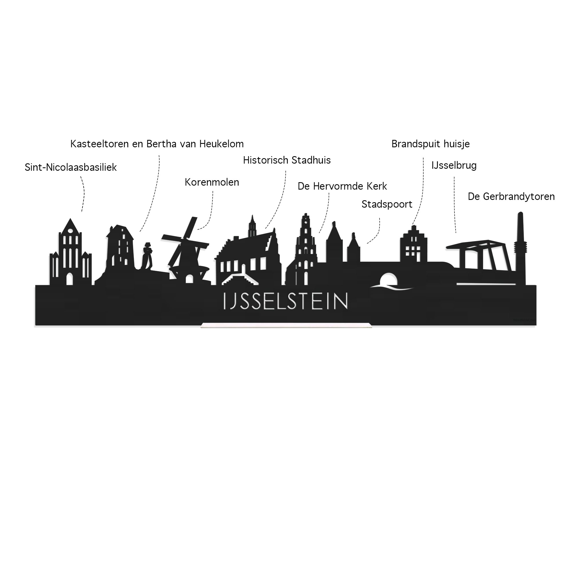 Standing Skyline IJsselstein Black houten cadeau decoratie relatiegeschenk van WoodWideCities