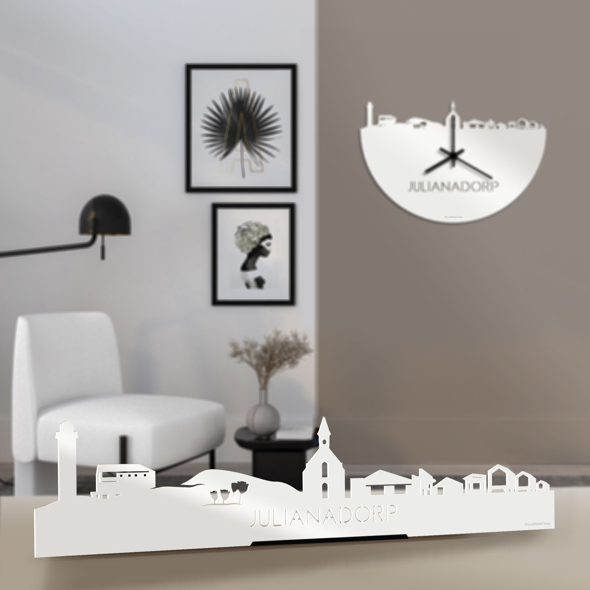 Standing Skyline Julianadorp Wit glanzend gerecycled kunststof cadeau decoratie relatiegeschenk van WoodWideCities