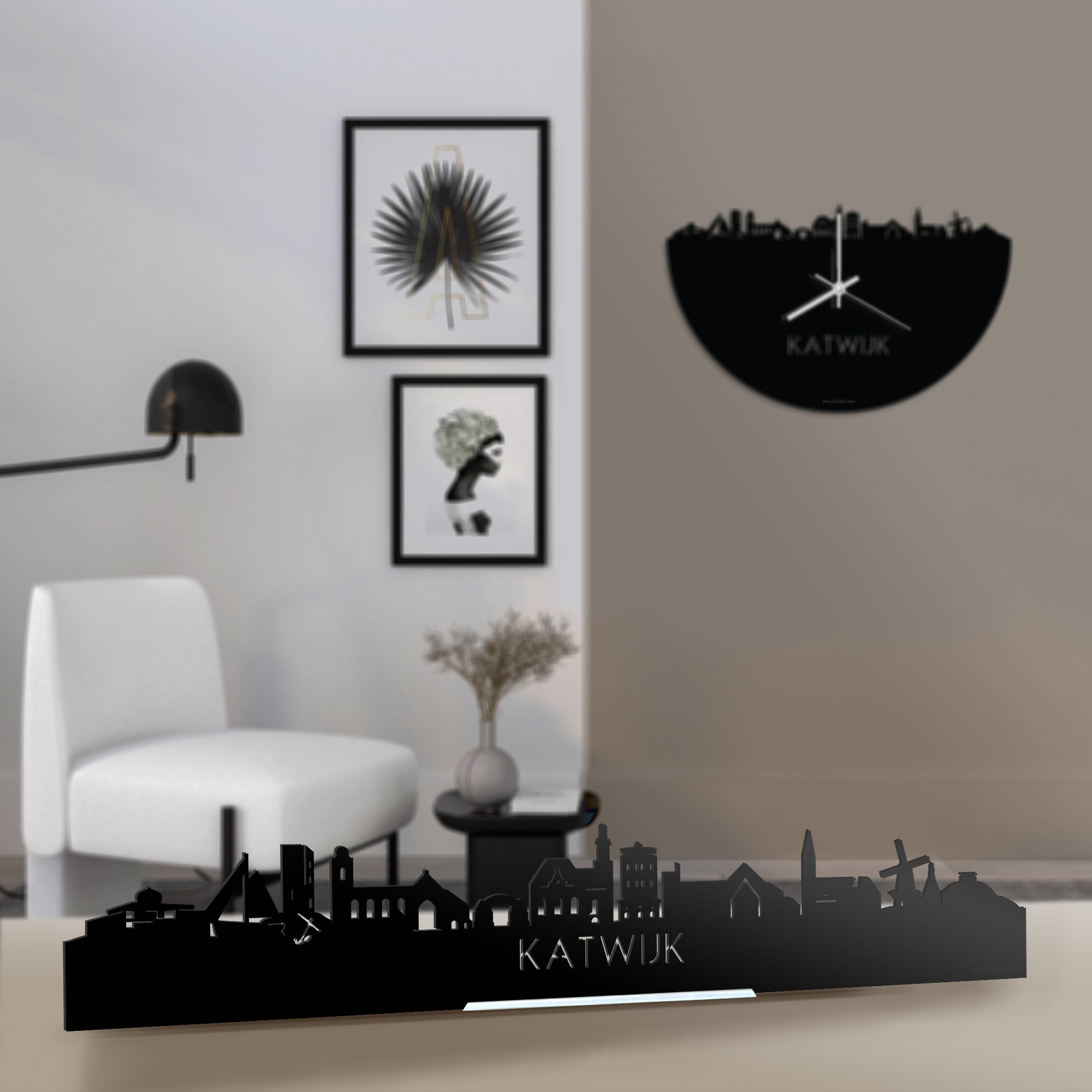 Standing Skyline Katwijk Zwart glanzend gerecycled kunststof cadeau decoratie relatiegeschenk van WoodWideCities