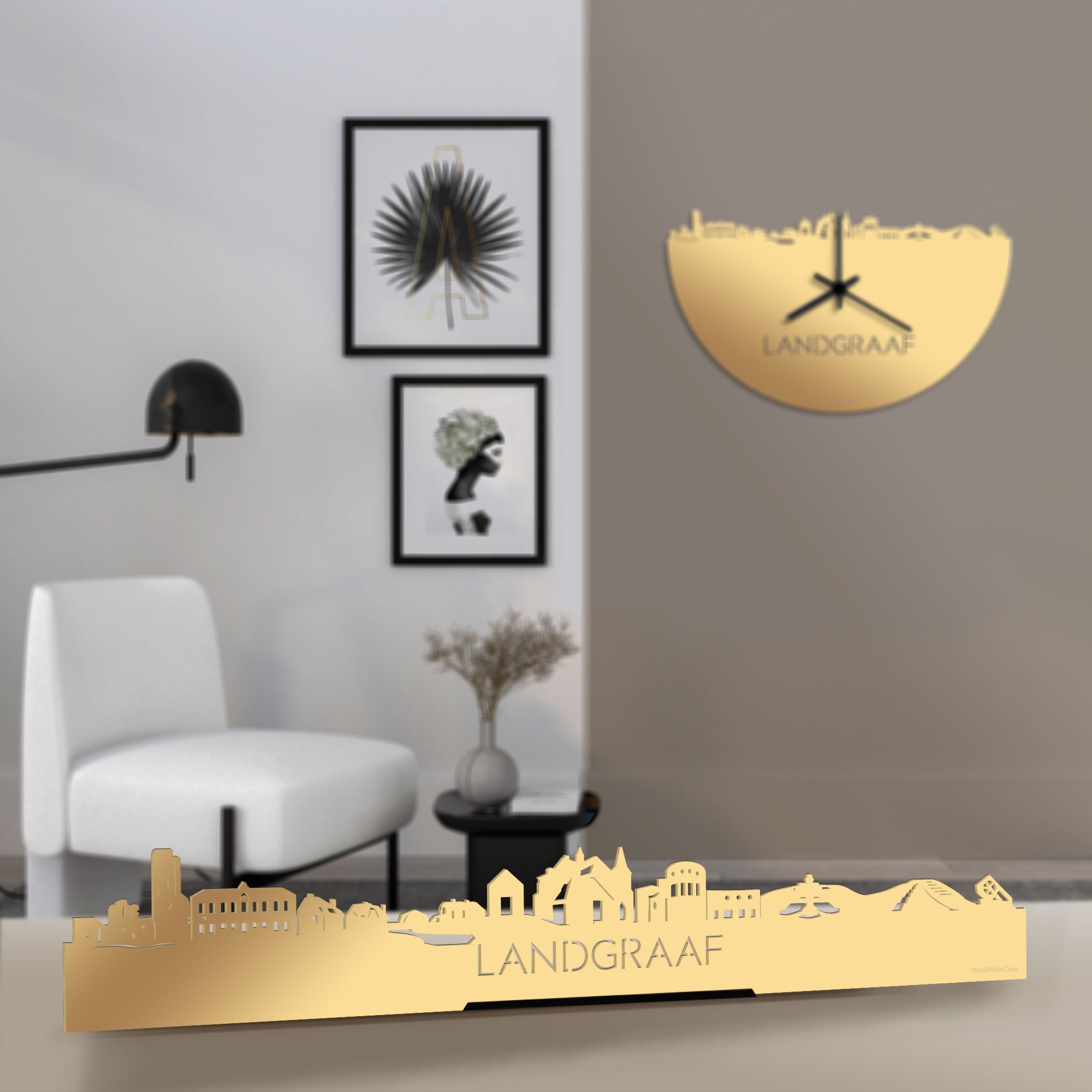 Standing Skyline Landgraaf Metallic Goud gerecycled kunststof cadeau decoratie relatiegeschenk van WoodWideCities