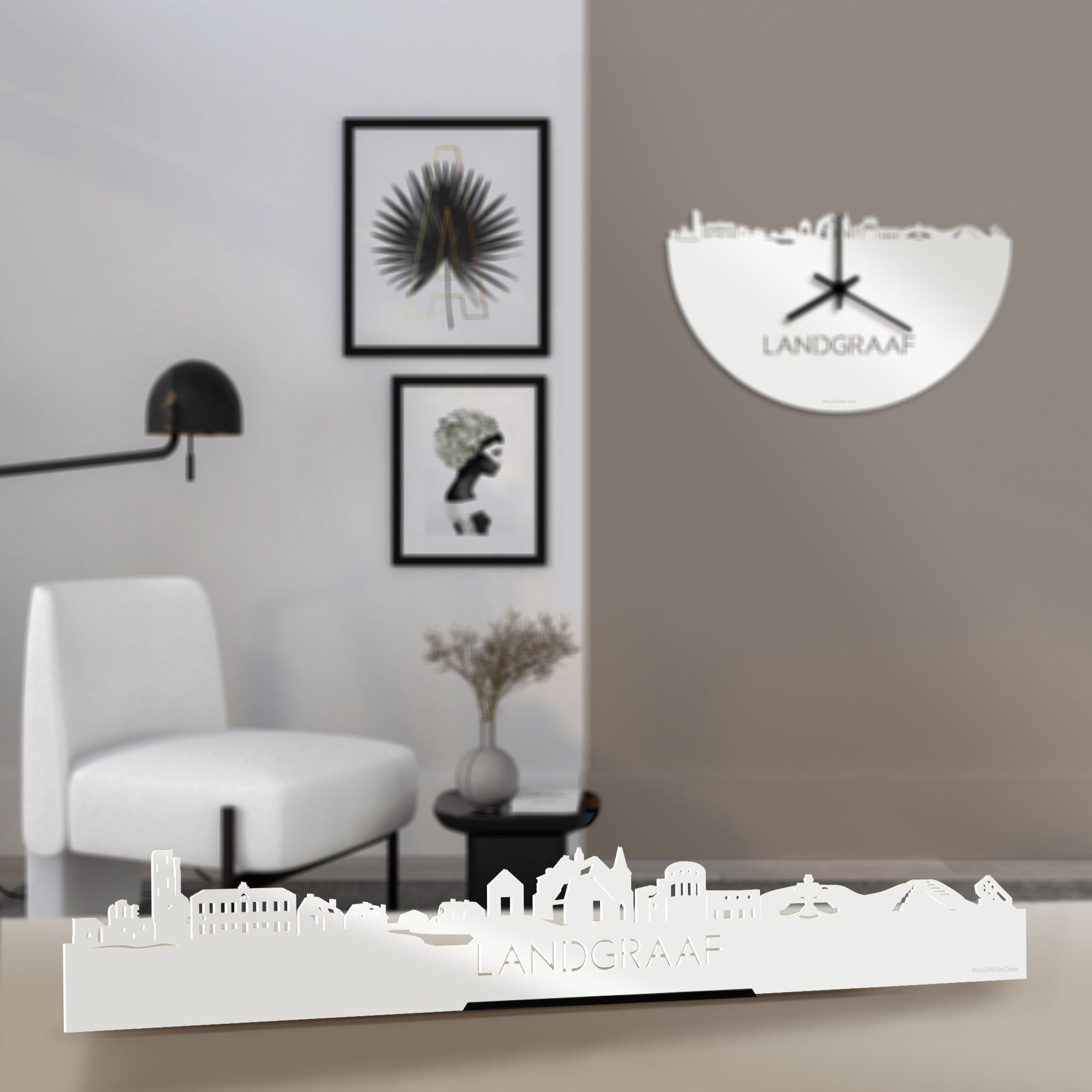 Standing Skyline Landgraaf Wit glanzend gerecycled kunststof cadeau decoratie relatiegeschenk van WoodWideCities