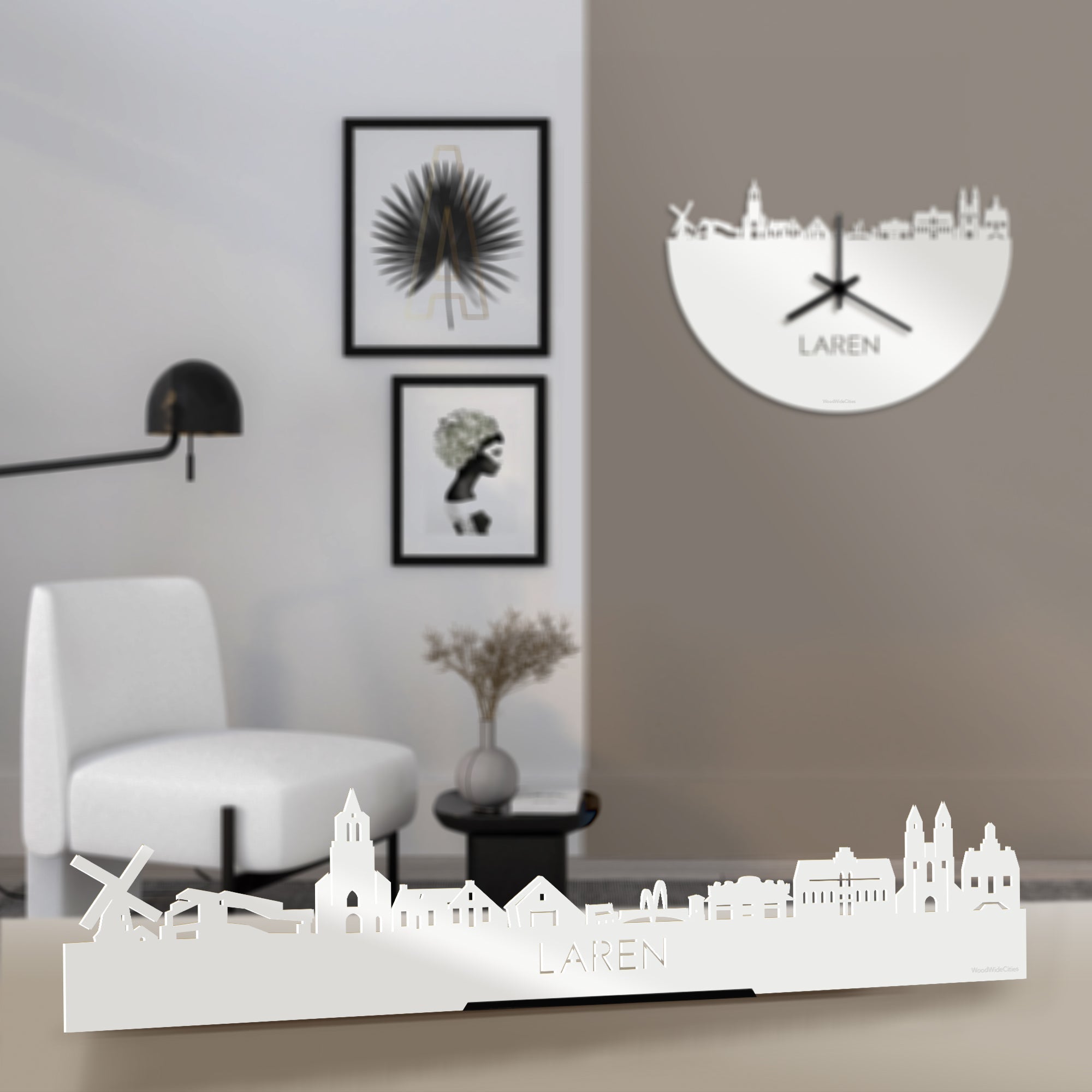 Standing Skyline Laren Wit glanzend gerecycled kunststof cadeau decoratie relatiegeschenk van WoodWideCities