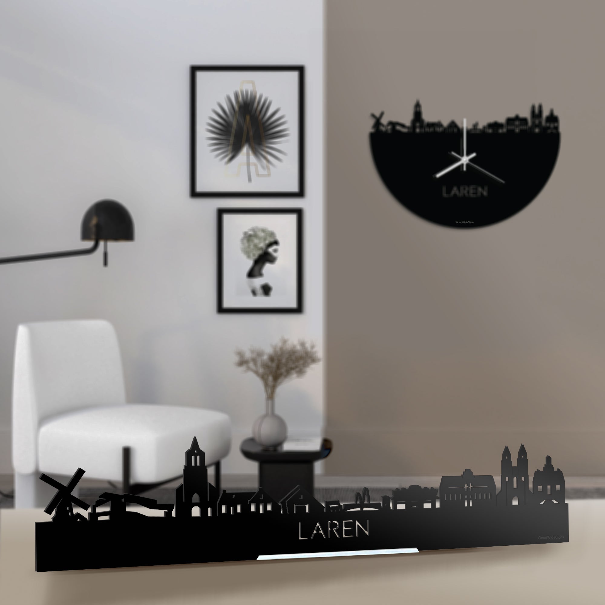 Standing Skyline Laren Zwart glanzend gerecycled kunststof cadeau decoratie relatiegeschenk van WoodWideCities