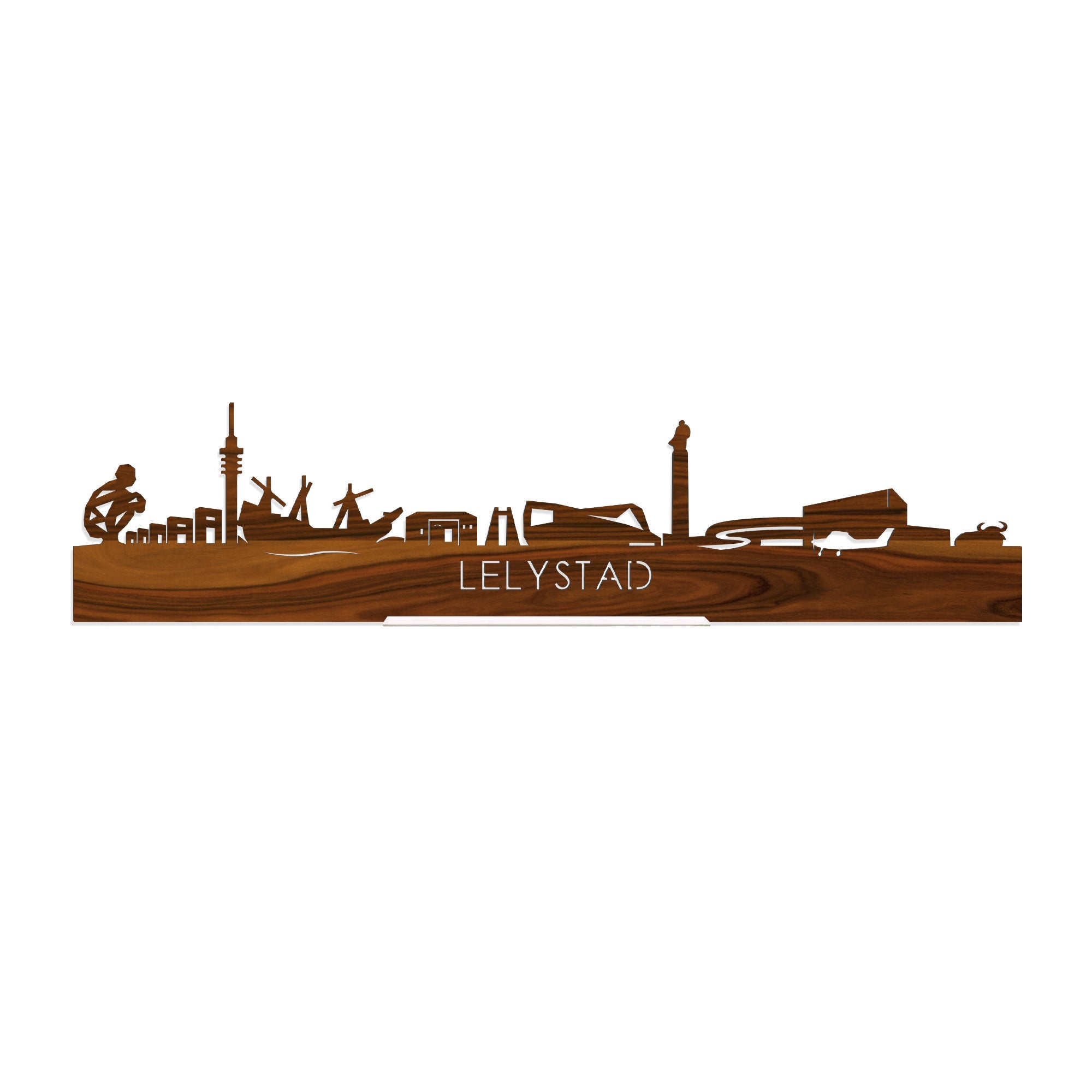 Standing Skyline Lelystad Palissander houten cadeau decoratie relatiegeschenk van WoodWideCities