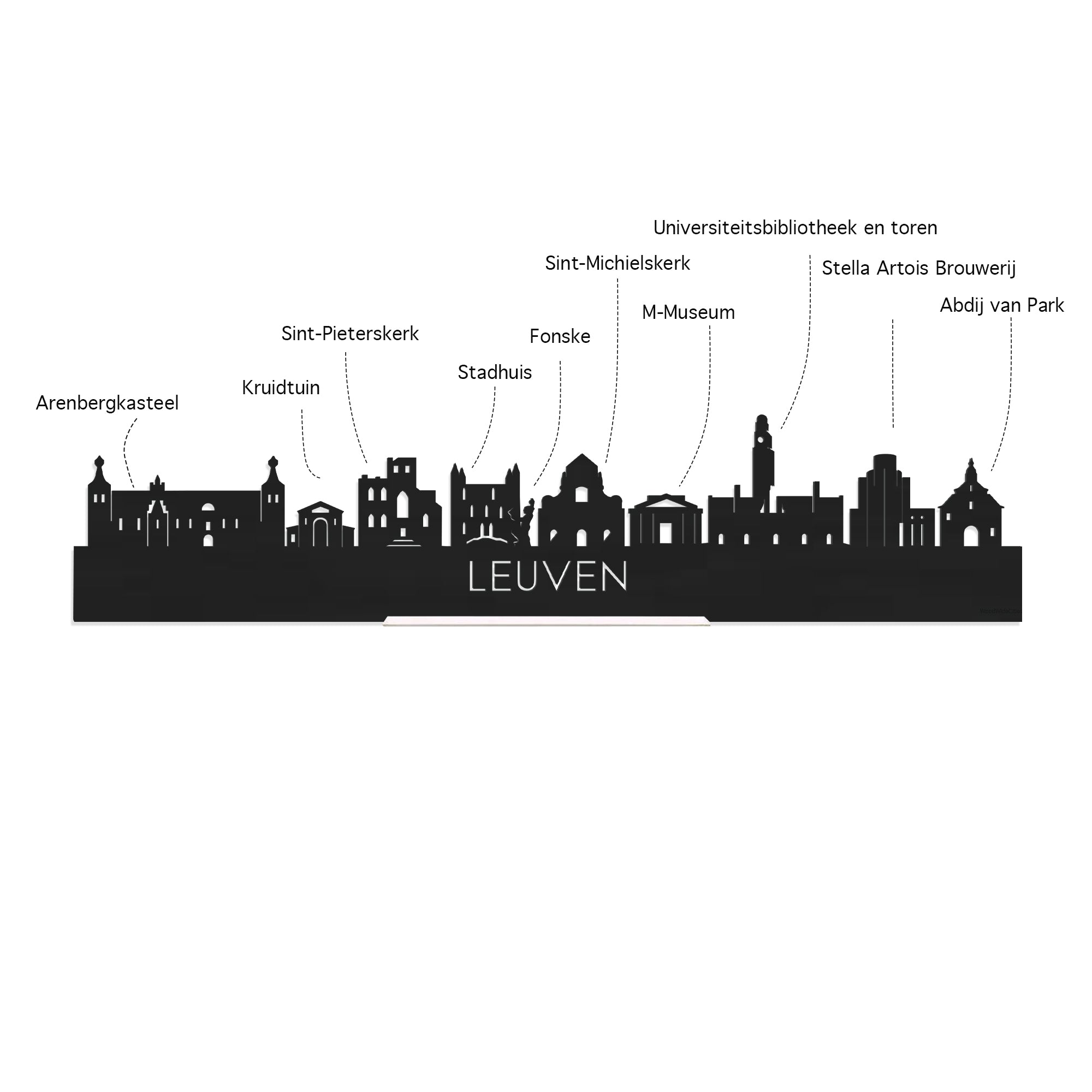 Standing Skyline Leuven Noten houten cadeau decoratie relatiegeschenk van WoodWideCities