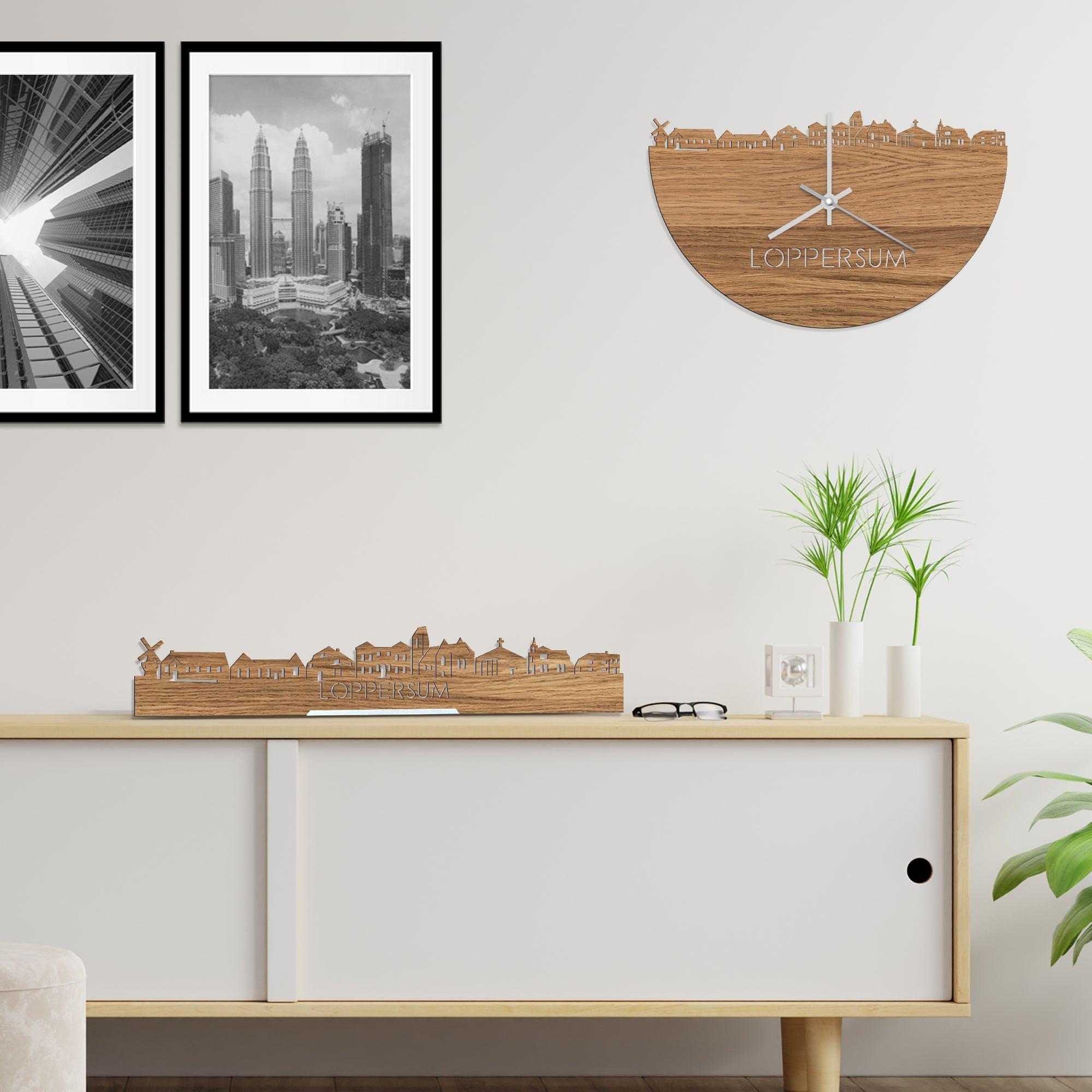 Standing Skyline Loppersum Eiken houten cadeau decoratie relatiegeschenk van WoodWideCities